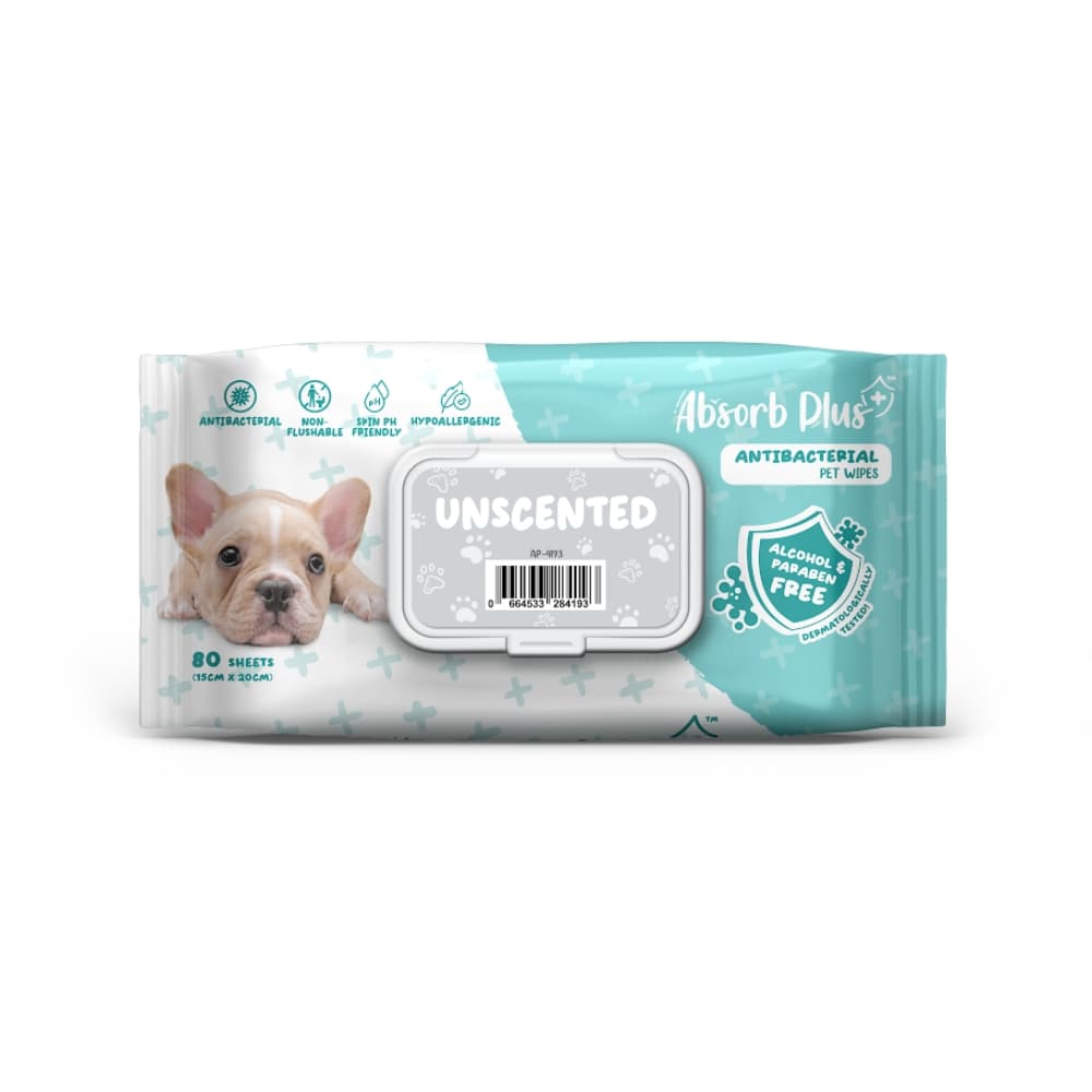 Absorb Plus Antibacterial Pet Wipes 80 Sheets (15cm x 20cm) Unscented image 1