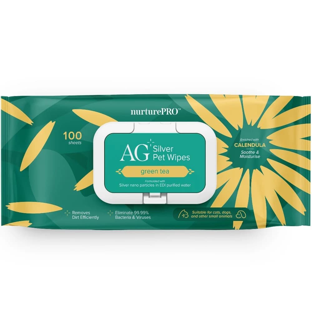 Nurture Pro AG+ Silver Pet Wipes 100 Sheets Green Tea image 1