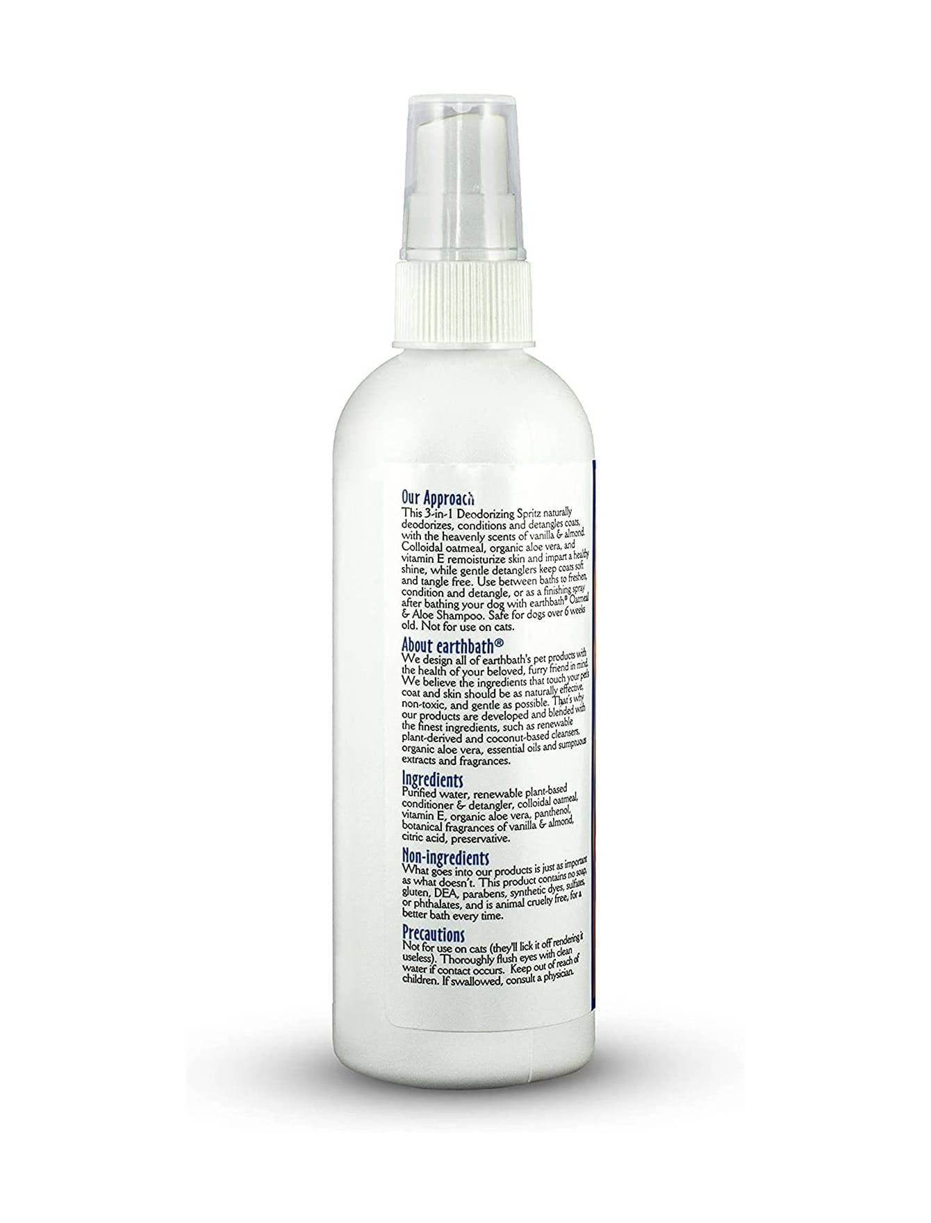 Earthbath 8oz Dog 3 in 1 Deodorizing Spritz Vanilla Almond for Dogs (237ml) image 2