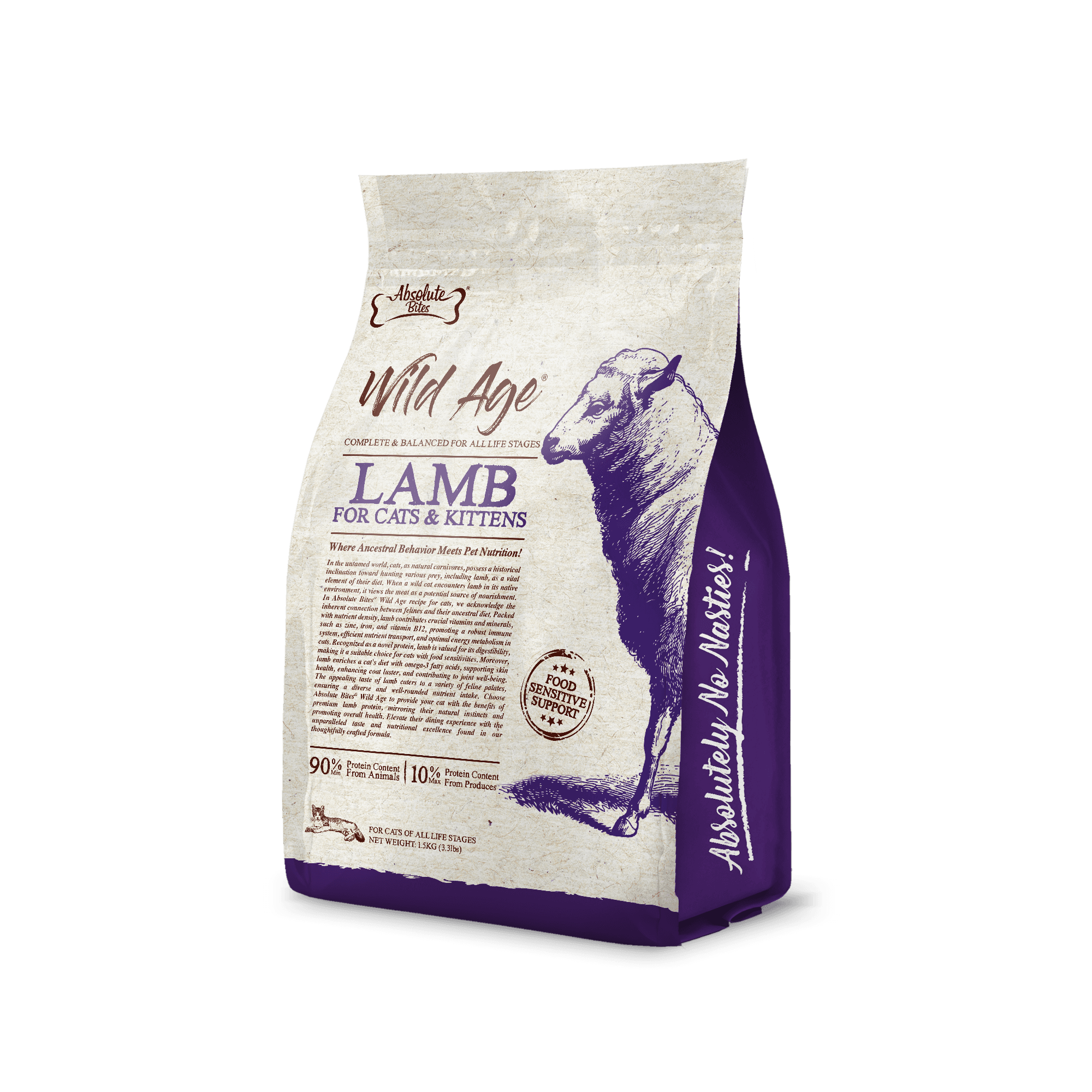 Absolute Bites Cat Wild Age 1.5kg Lamb Dry Cat Food image 3