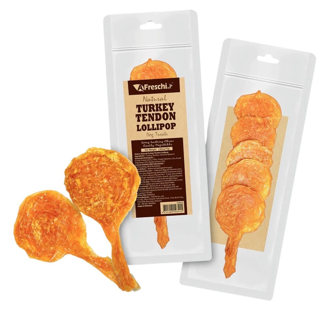 AFreschi Dog 75g Natural Turkey Tendon Lollipop (5pc/set) Dog Treats image 1