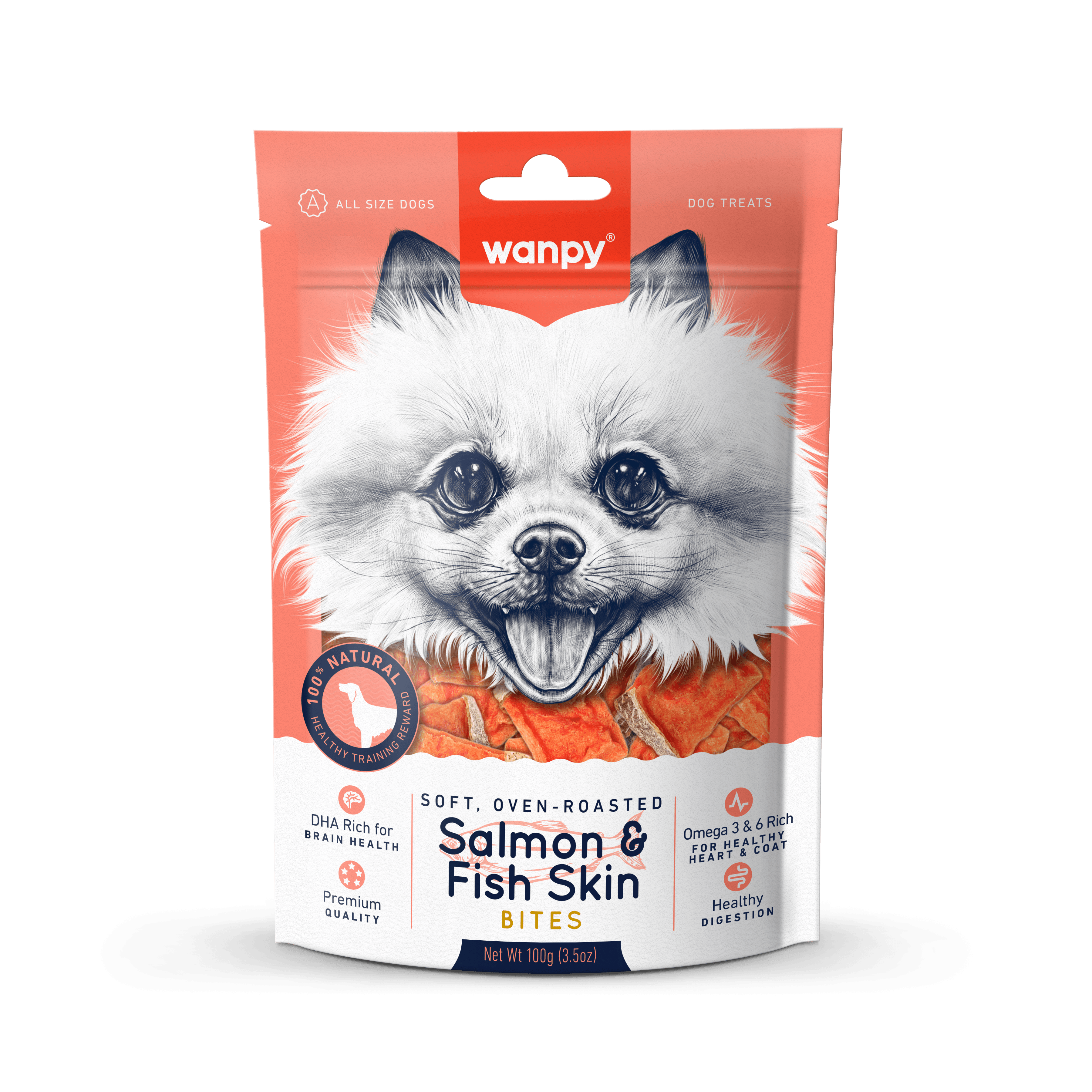 Wanpy Soft Oven-Roasted Salmon & Fish Skin Bites 100g Dog Snack image 1