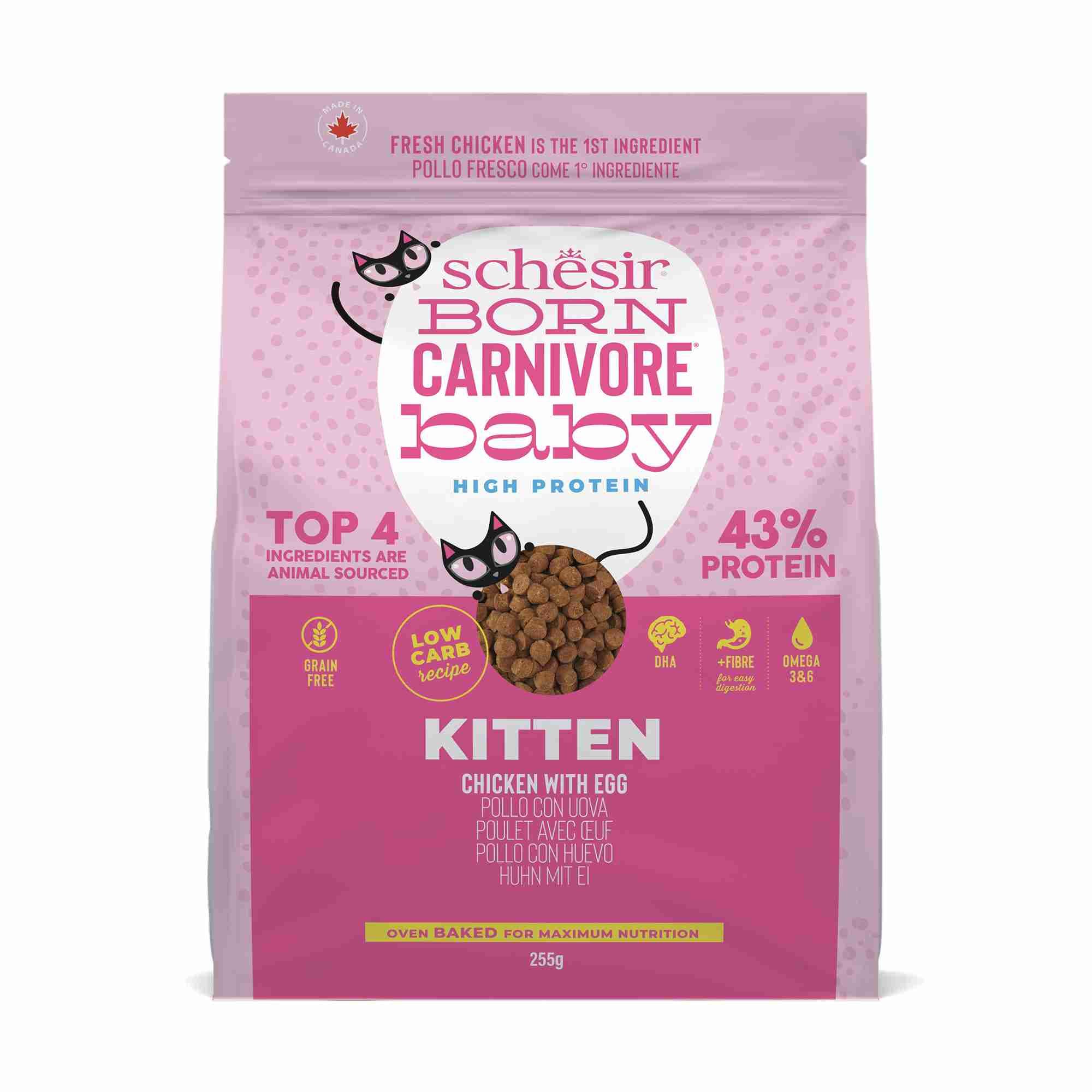 Schesir Cat 255g Born Carnivore Chicken with Egg Baby Cat Baked Dry Recipe Dry Cat Food image 1