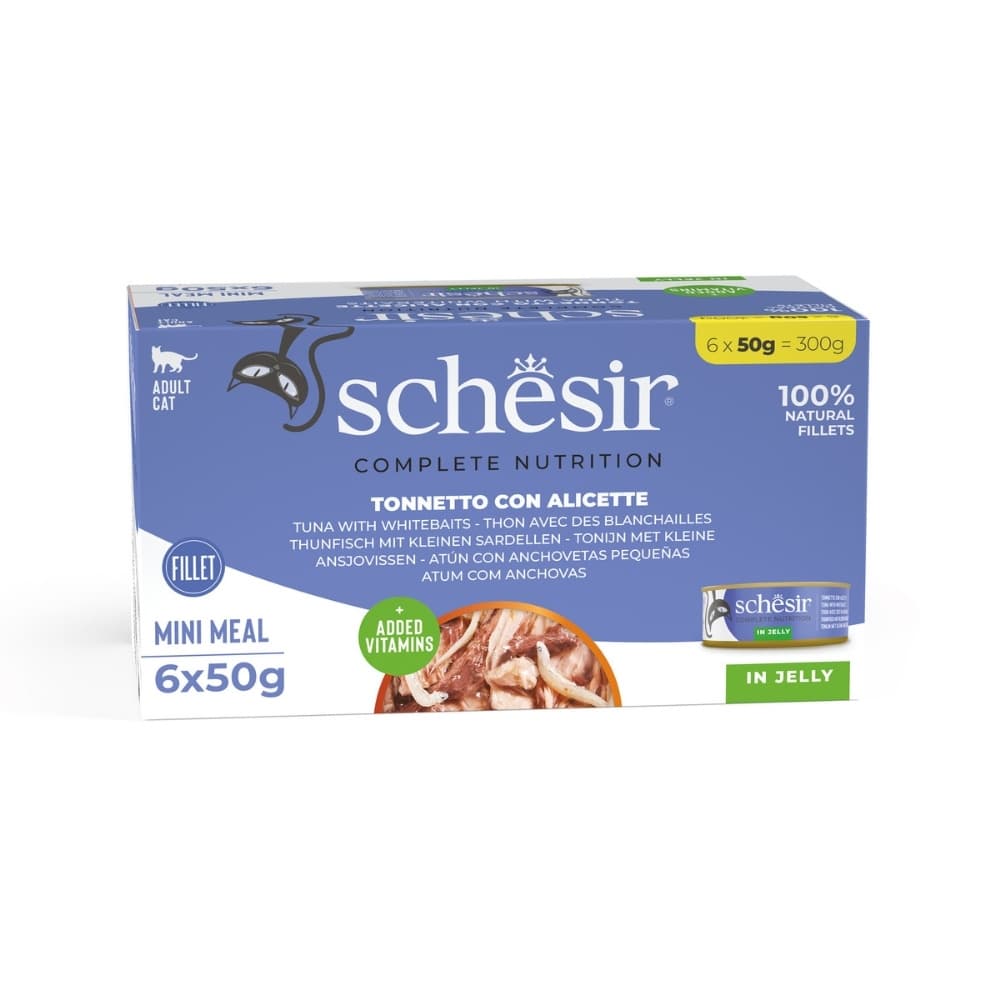 Schesir Cat Complete Nutrition Mini Meal 6x50g Tuna with Whitebaits in Jelly Wet Cat Food image 1