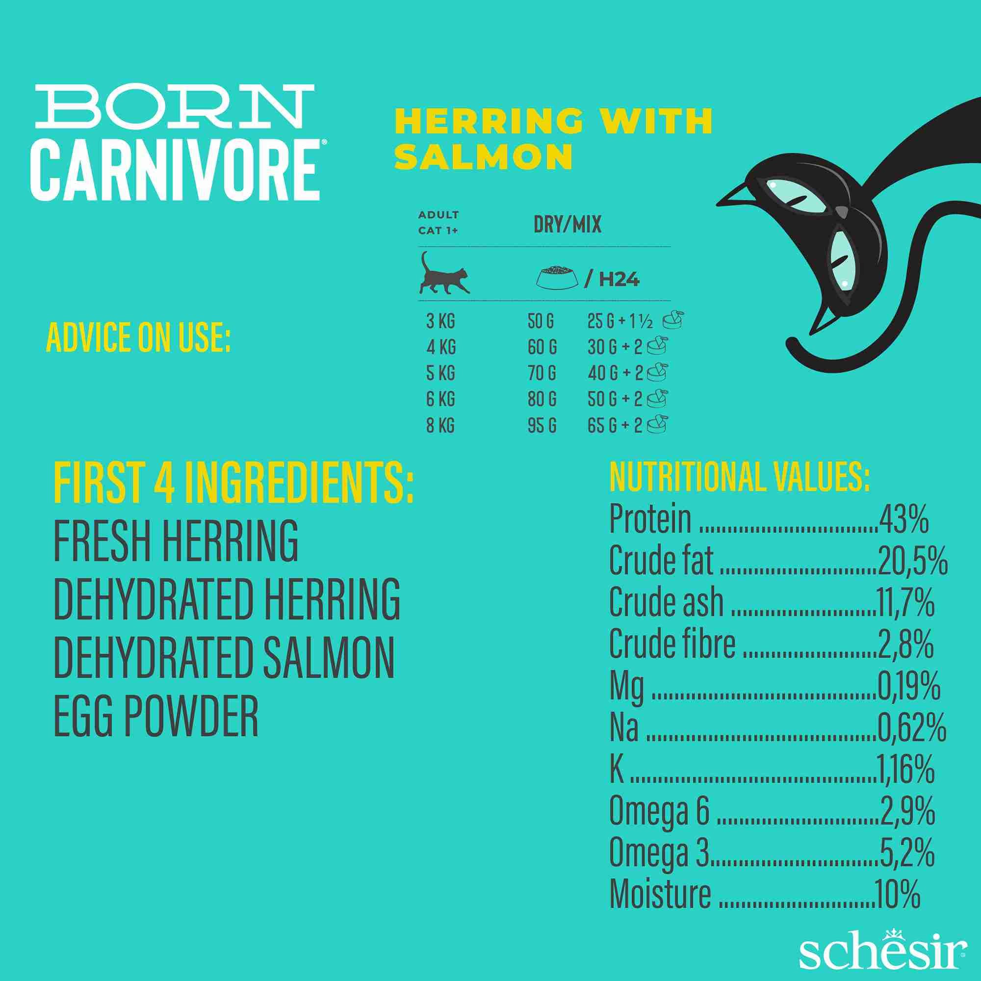 Schesir Cat 255g Born Carnivore Herring with Salmon Baked Dry Recipe Dry Cat Food image 9