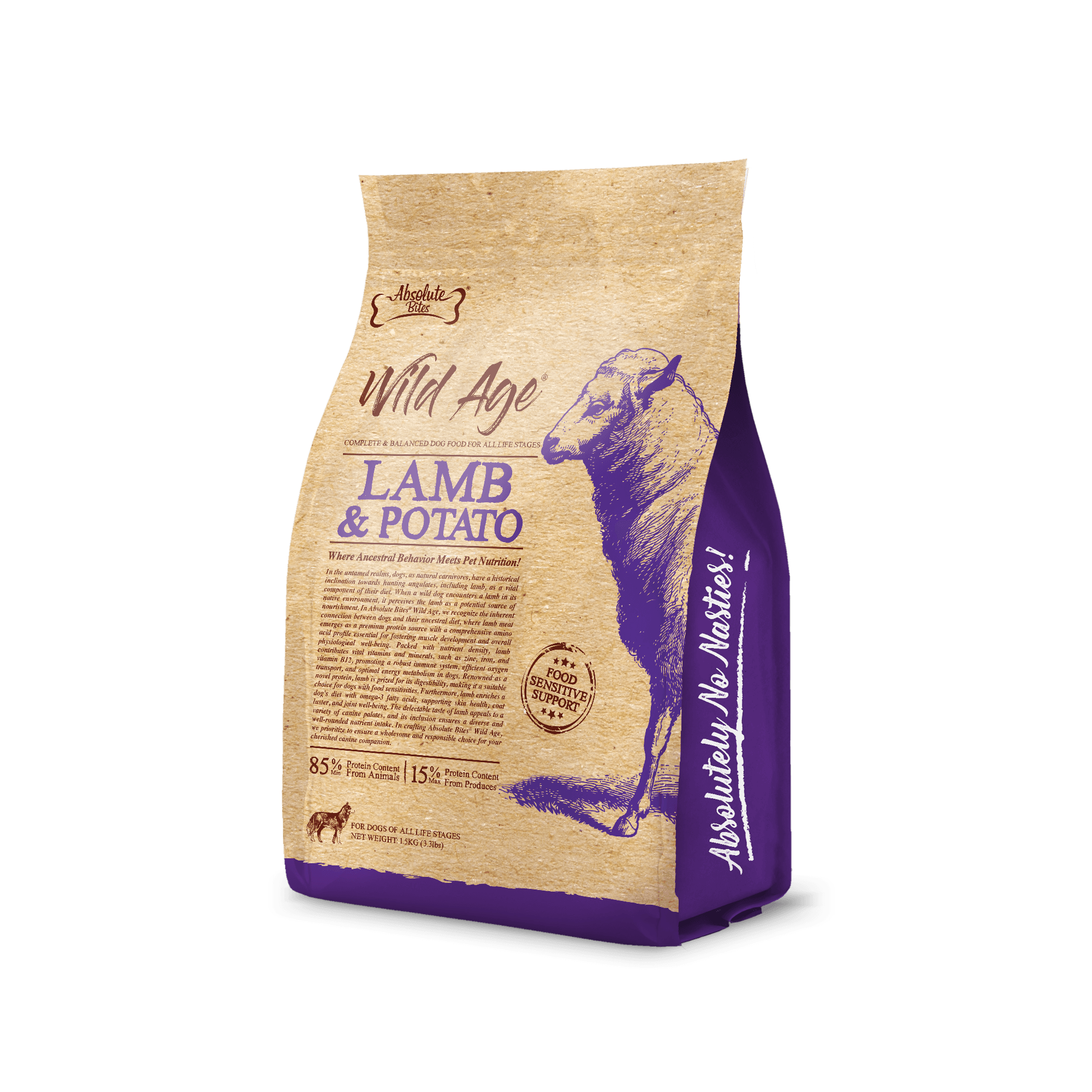 Absolute Bites Dog Wild Age 1.5kg Lamb & Potato Dry Dog Food image 3