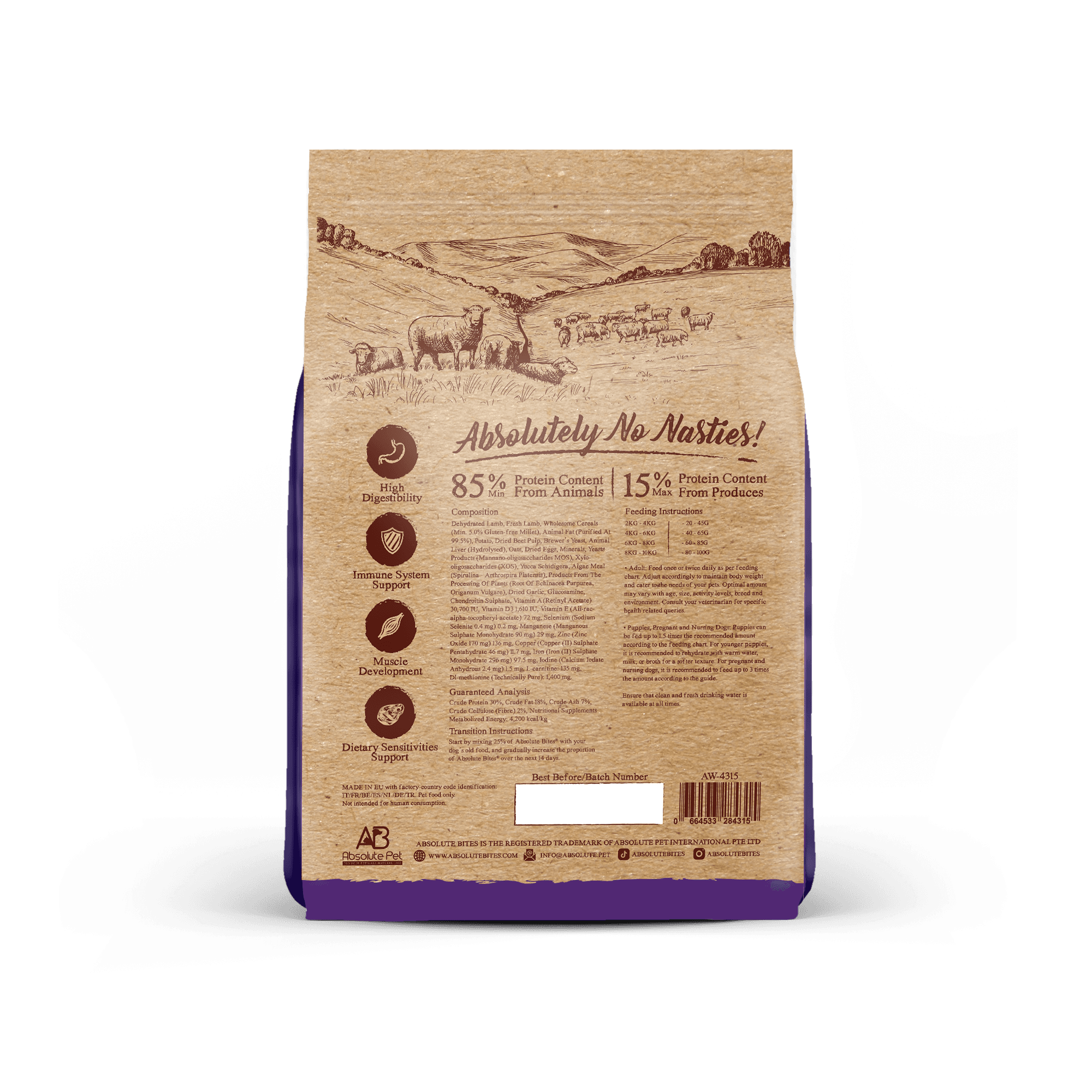 Absolute Bites Dog Wild Age 1.5kg Lamb & Potato Dry Dog Food image 2