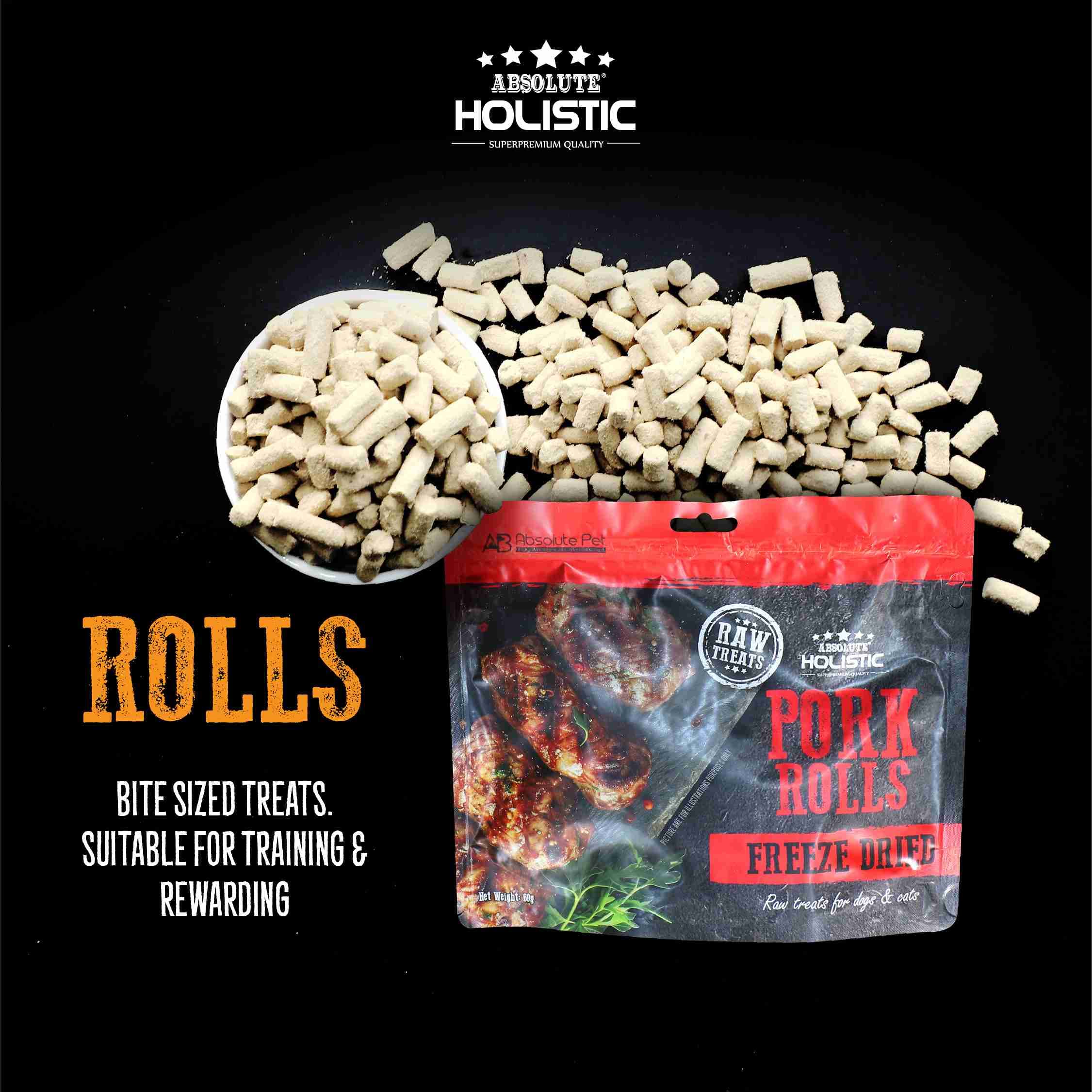 Absolute Holistic 60g Freeze Dried Raw Treats Beef Rolls for Cats & Dogs image 4