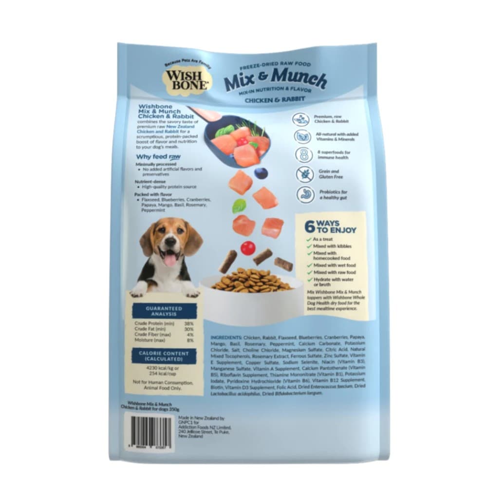 Wishbone Dog 350g Mix & Munch Chicken & Rabbit Grain-Free Freeze-Dried Raw Food Dog Food Topper image 5