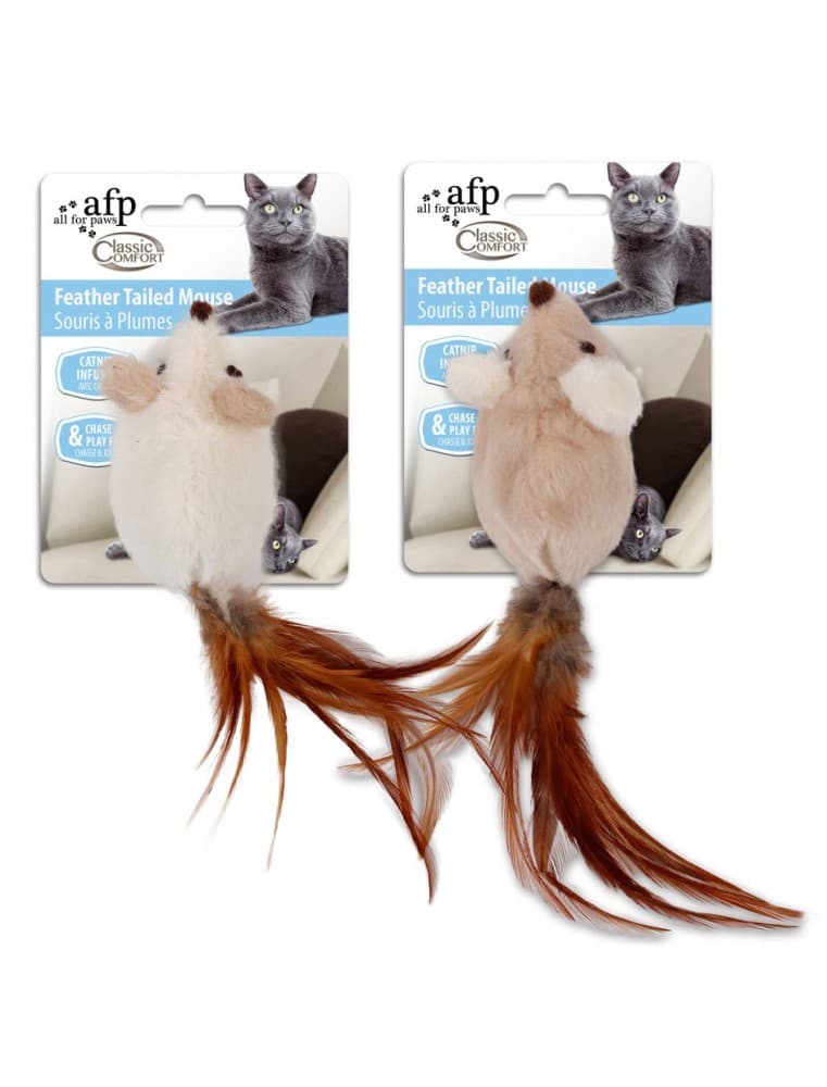 AFP Classic Comfort Feather Tailed Mouse Cat Toy White White image 1