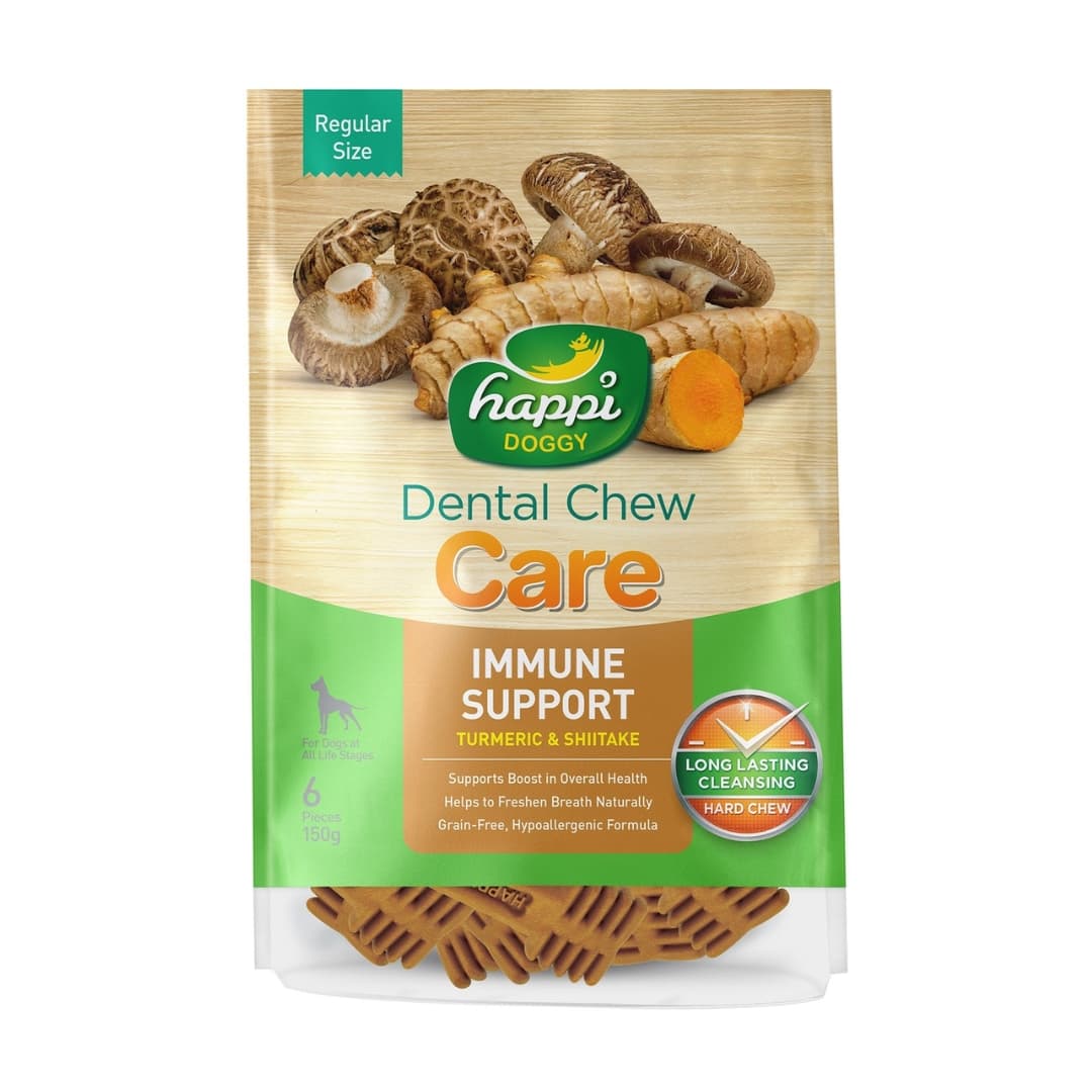 Happi Doggy Dental Chew Care 150g Regular 4" Immune Support for Dogs image 1