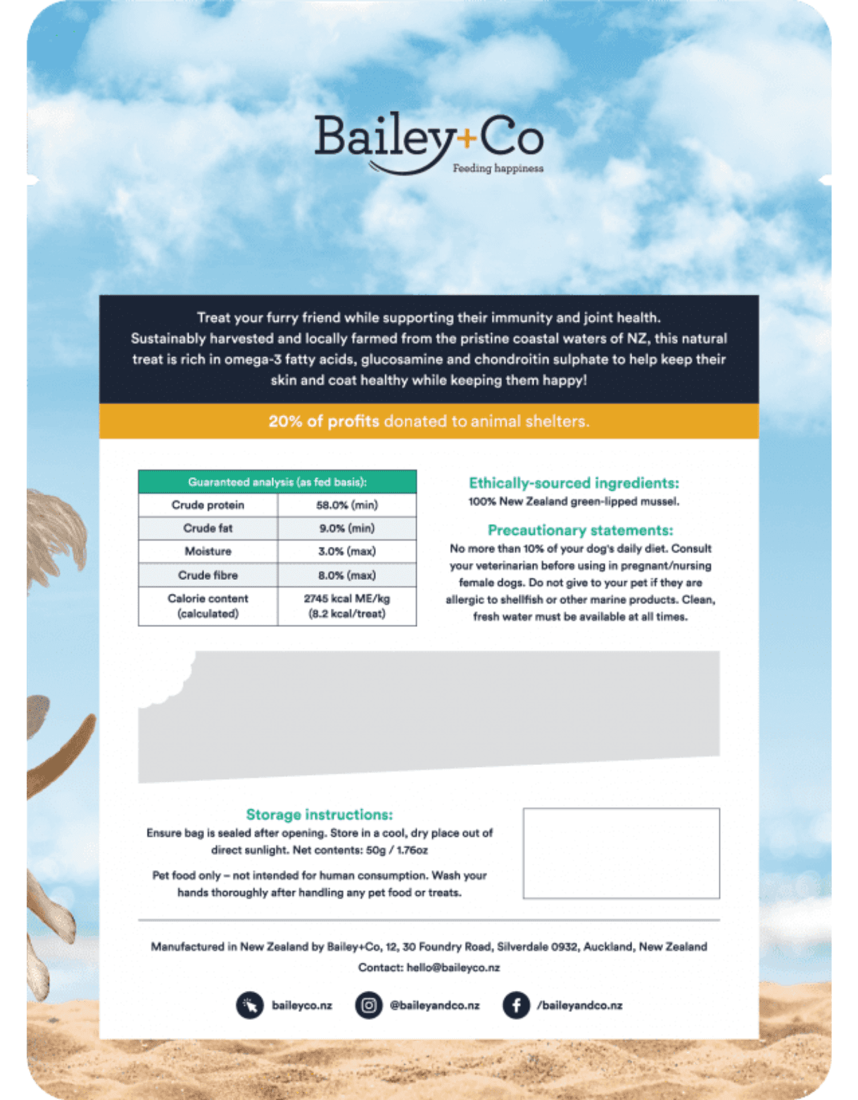 Bailey+Co Dog 50g Freeze Dried Green Lipped Mussel Dog Treats image 2