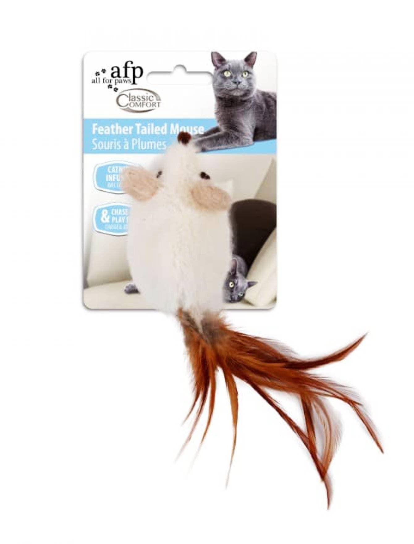 AFP Classic Comfort Feather Tailed Mouse Cat Toy White White image 2