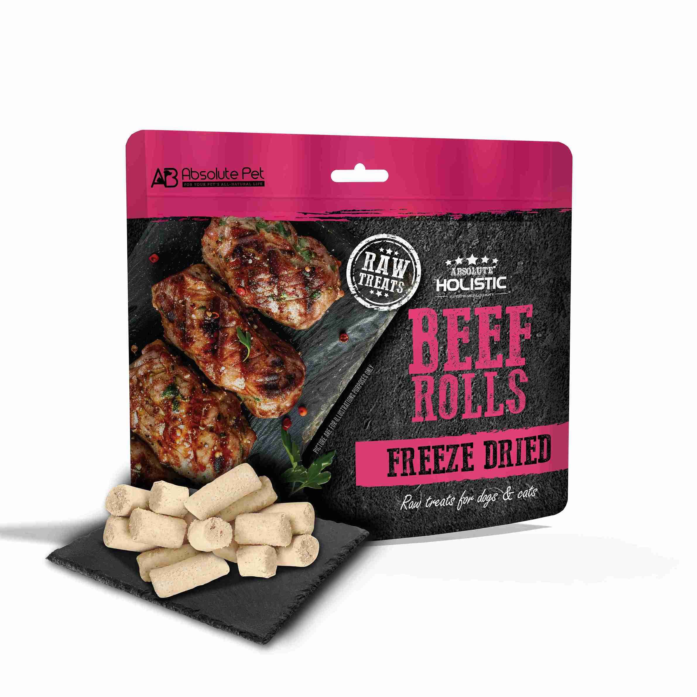 Absolute Holistic 60g Freeze Dried Raw Treats Beef Rolls for Cats & Dogs image 1