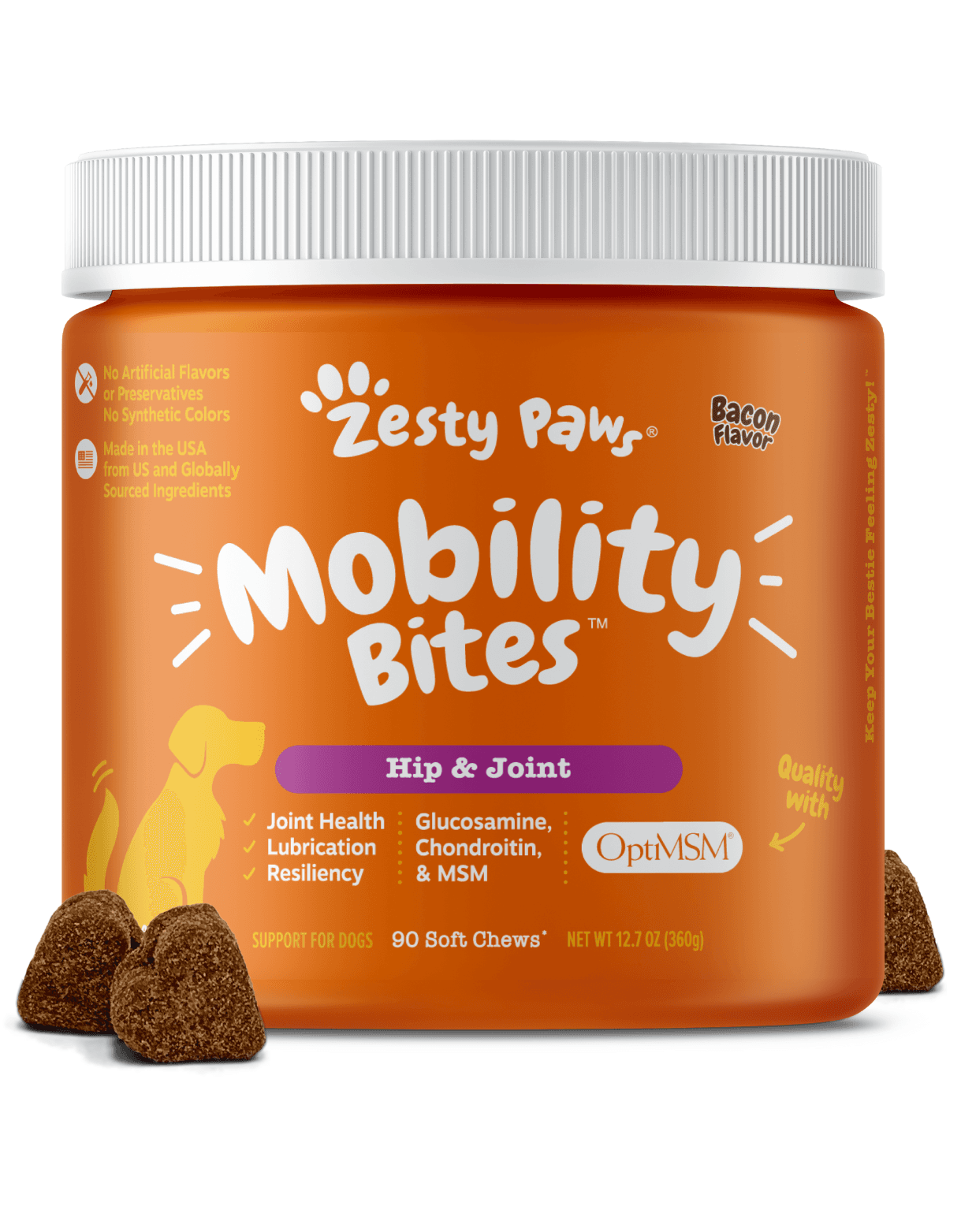 Zesty Paws 90ct Mobility Bites Bacon Flavour Hip & Joint Supplement for Dogs image 1