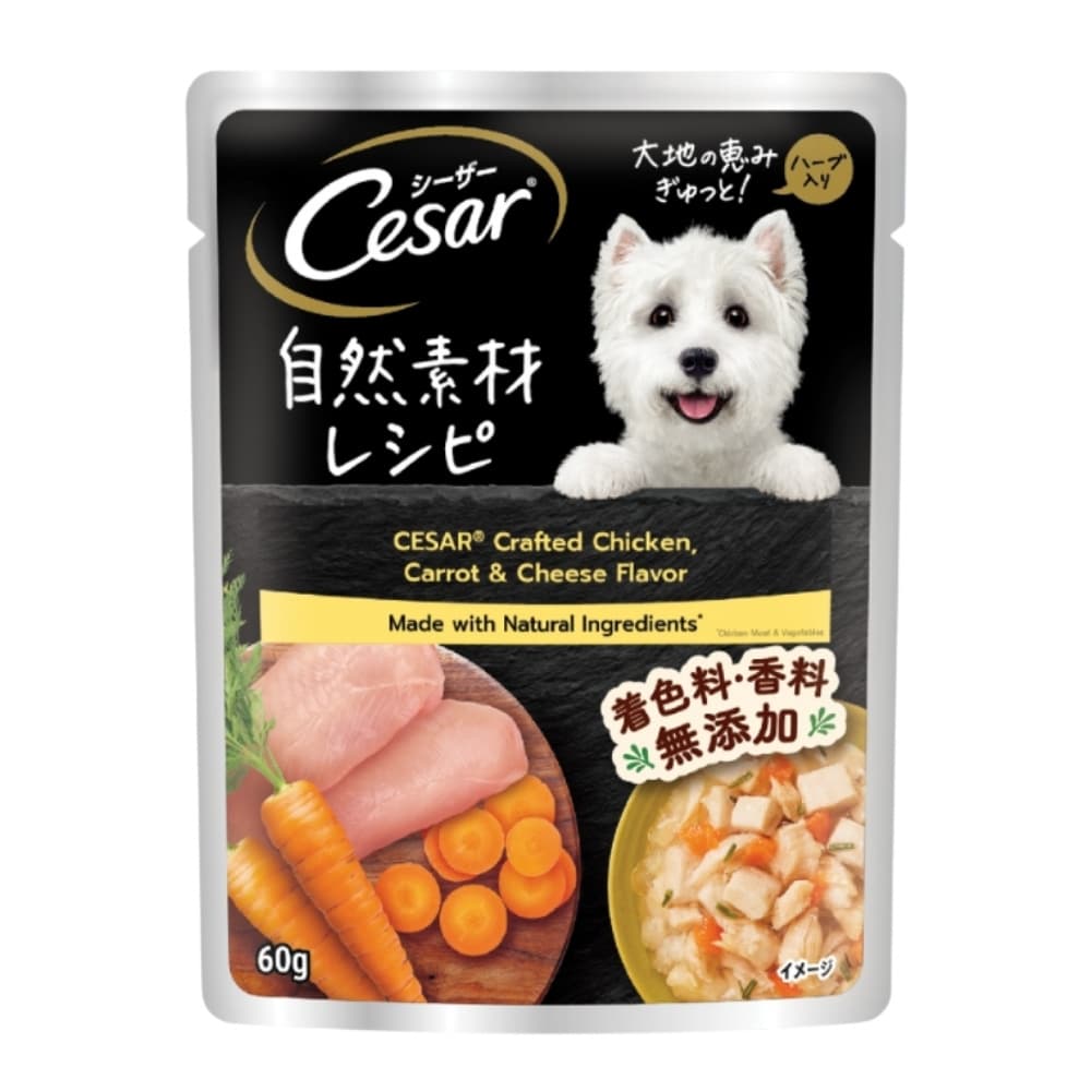 Cesar Dog 60g Naturally Crafted Chicken, Carrot & Cheese Pouch Wet Dog Food image 1