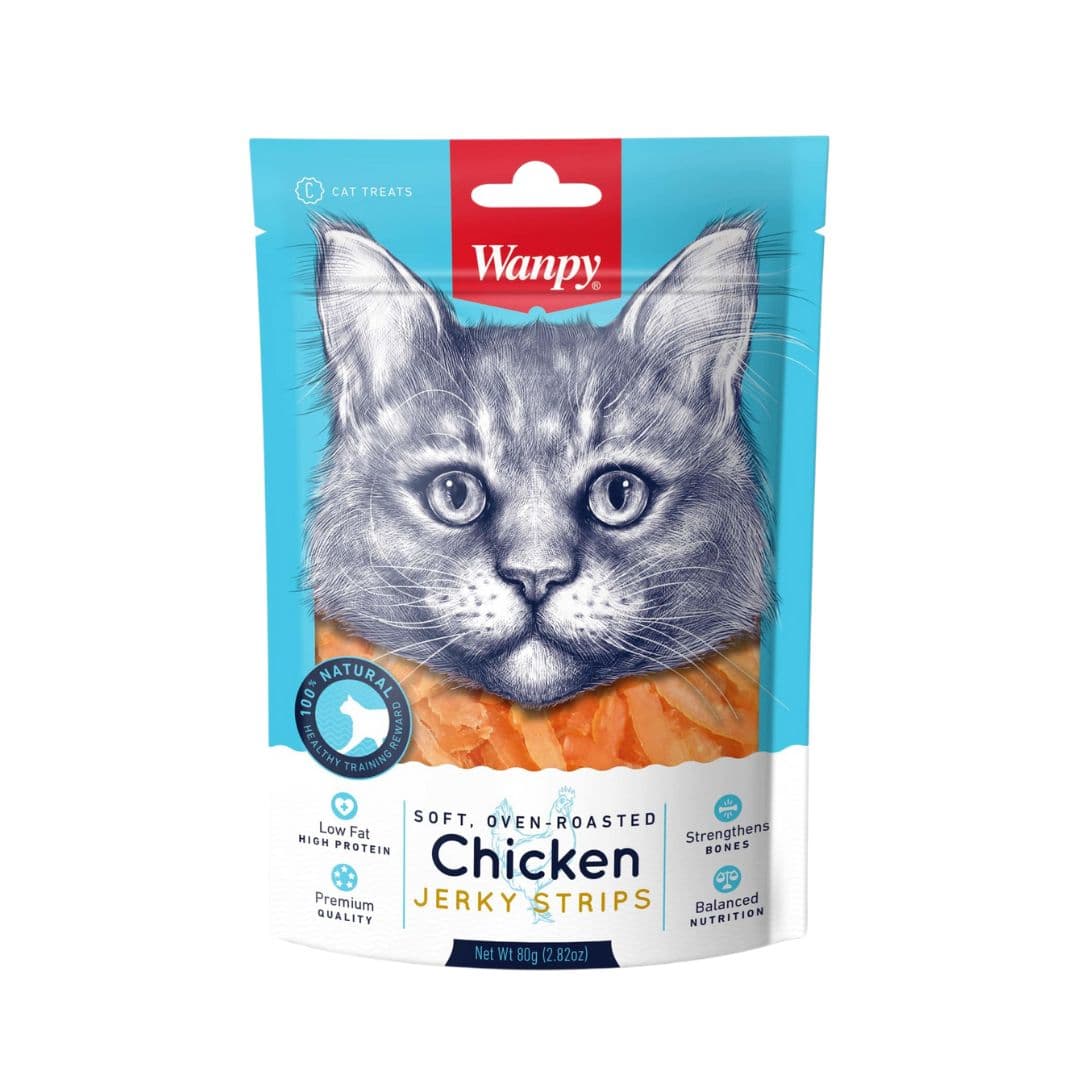 Wanpy Cat 80g Soft Chicken Jerky Strips Cat Treat image 1
