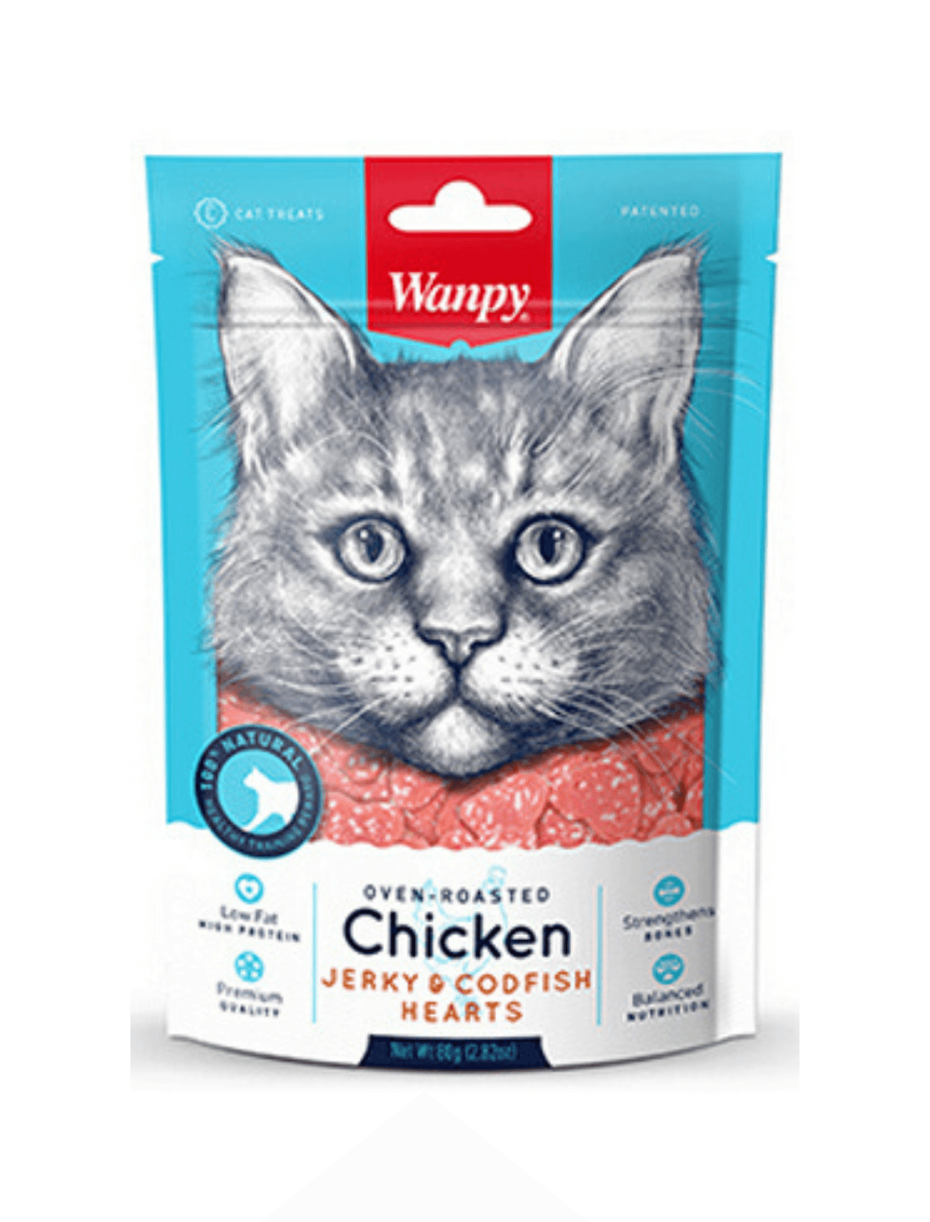 Wanpy Oven Roasted Chicken & Cod Fish Hearts Cat Treats 80g image 1