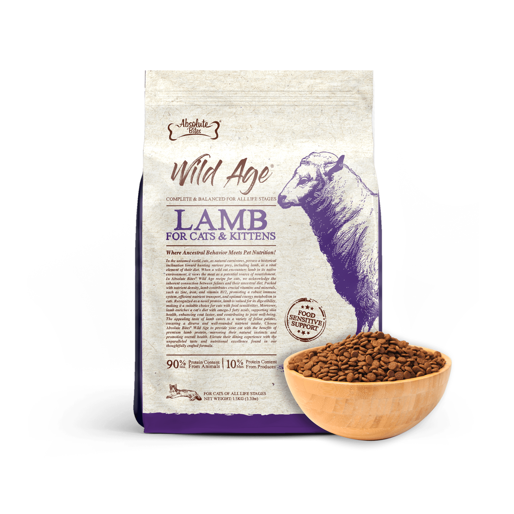 Absolute Bites Cat Wild Age 1.5kg Lamb Dry Cat Food image 1