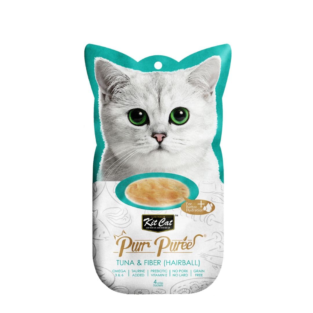 Kit Cat 5x15g Purr Puree Tuna & Fiber (Hairball) Cat Treat image 1
