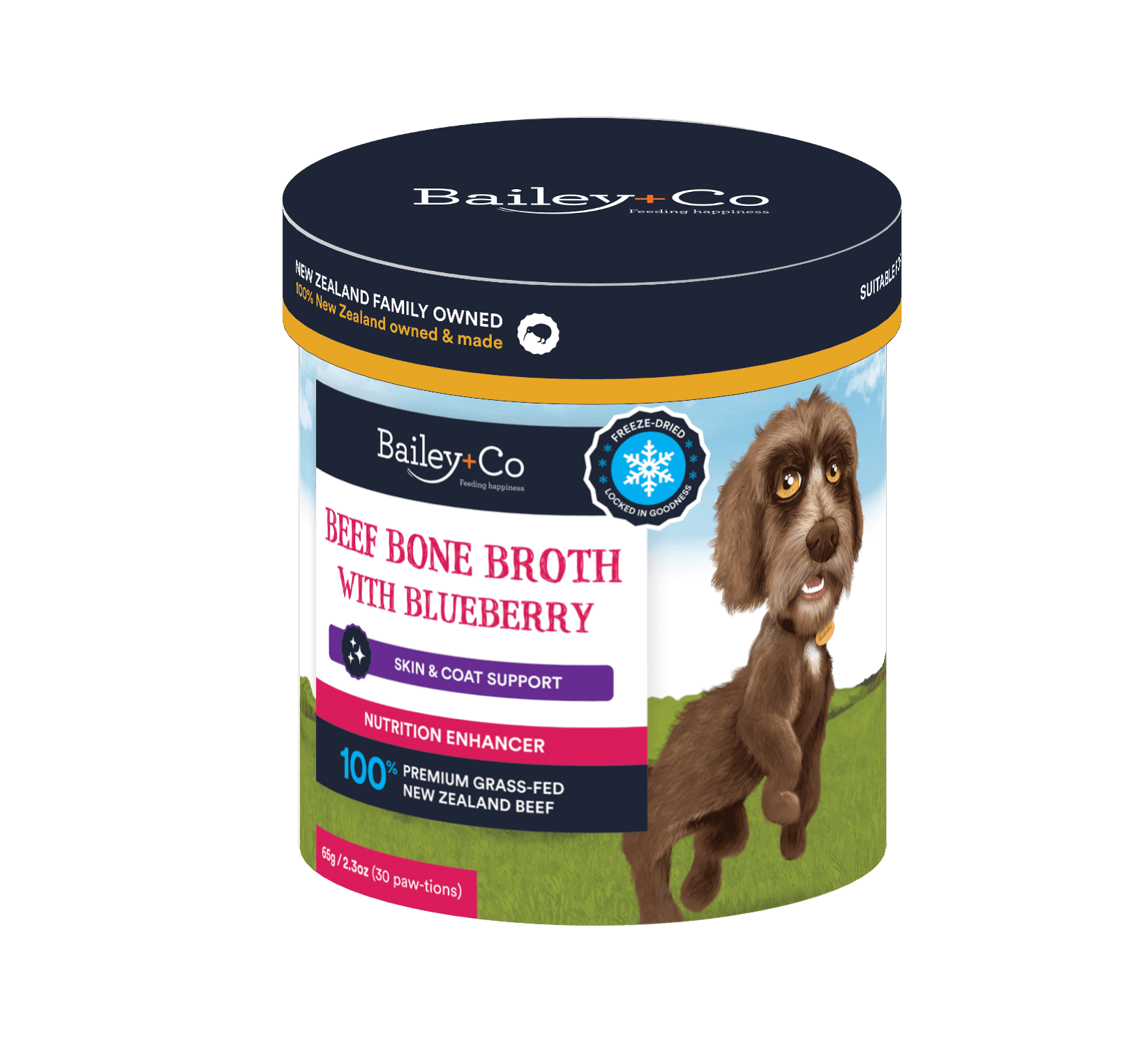 Bailey+Co 65g Dissolvable Skin & Coat Support Bone Broth with Blueberry for Dogs & Cats image 1