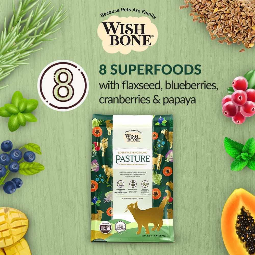Wishbone Cat 4lb Pasture Lamb Whole Pet Health w/8 Superfoods Dry Cat Food image 3