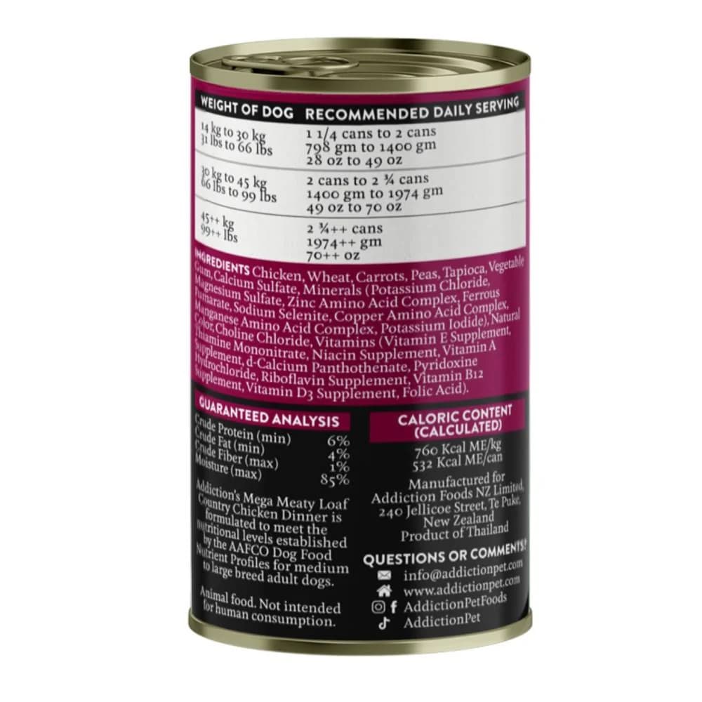 Addiction Dog 700g Mega Country Chicken Dinner Meaty Loaf Wet Canned Dog Food image 2