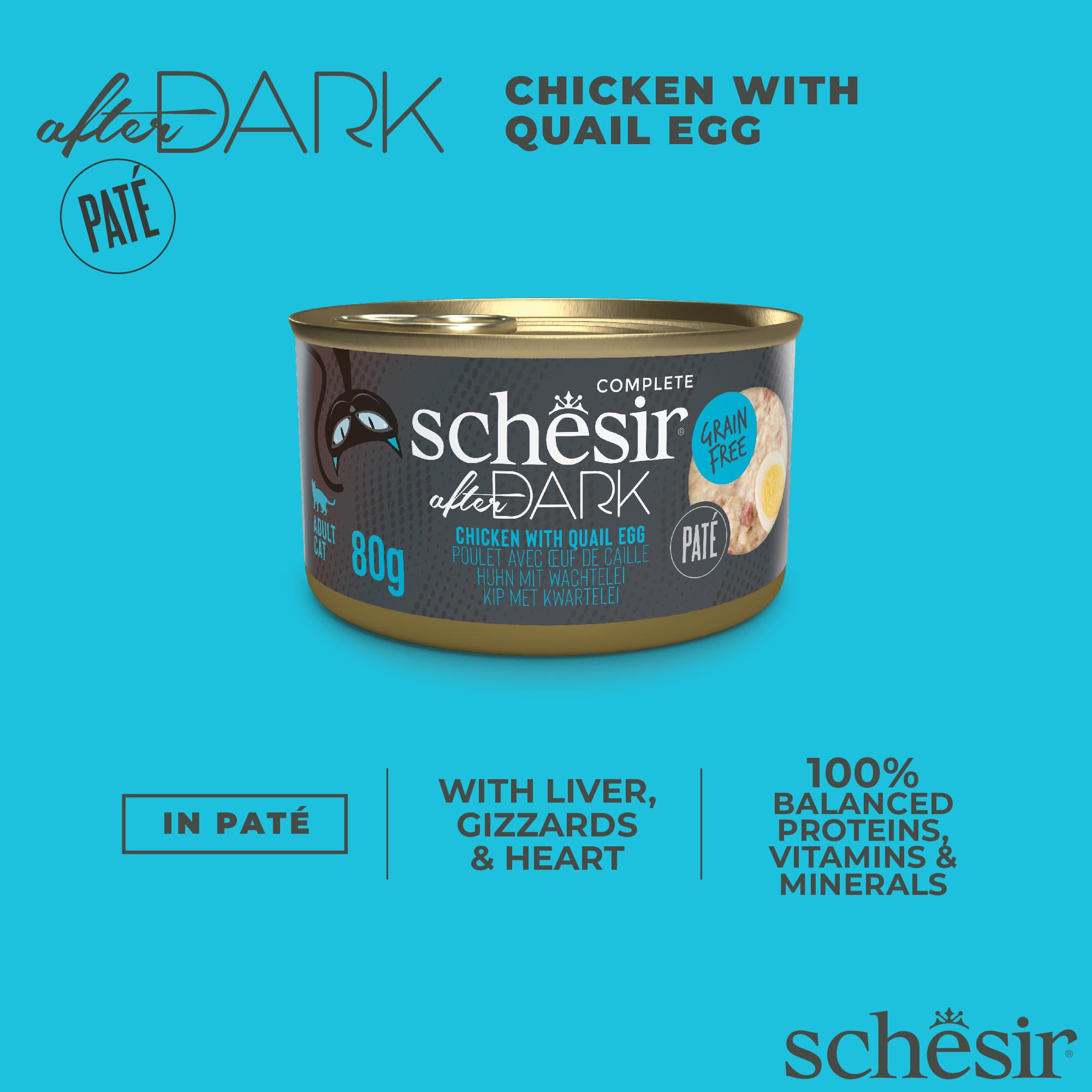 Schesir Cat After Dark Pate Canned 80g Chicken with Quail Egg Wet Cat Food image 4