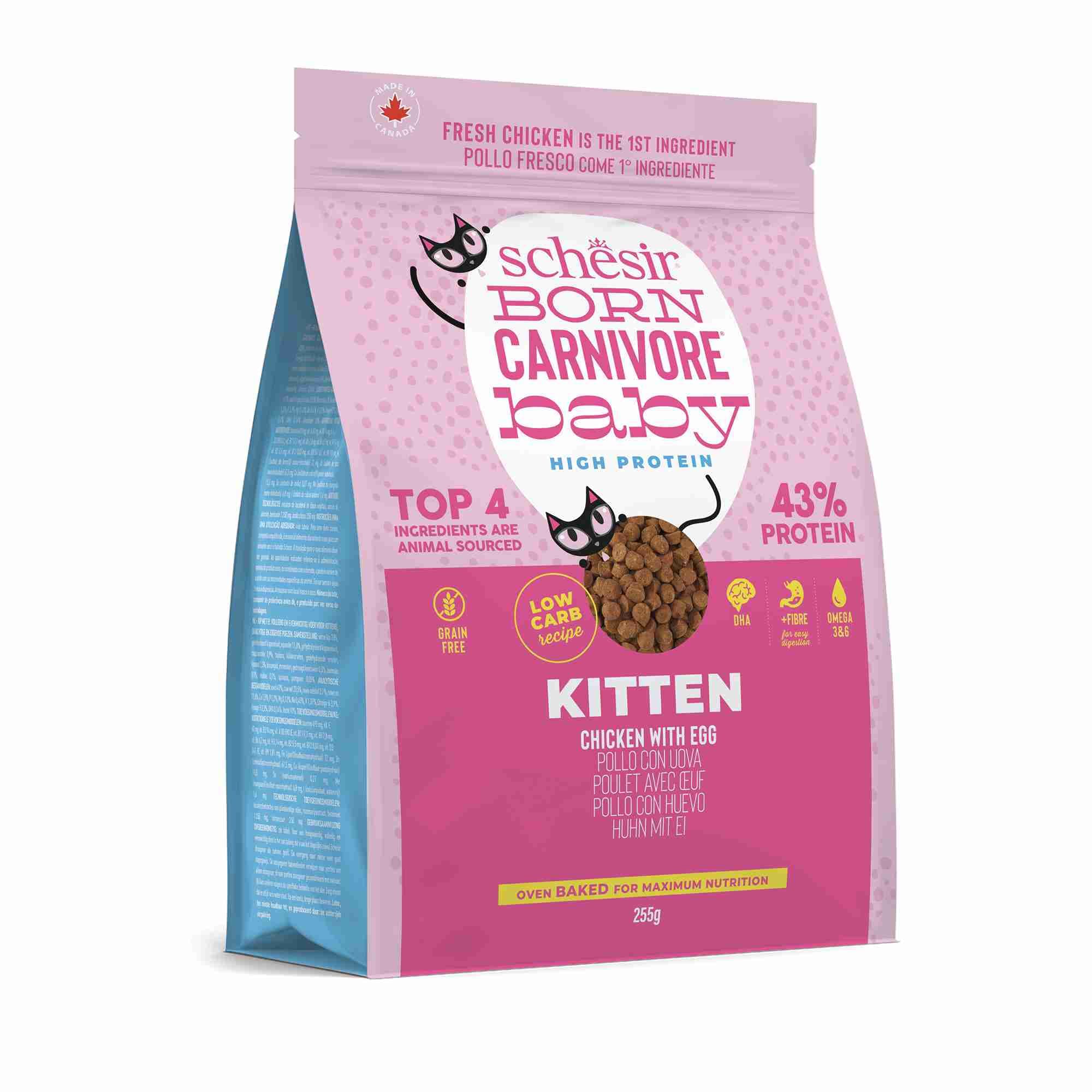 Schesir Cat 255g Born Carnivore Chicken with Egg Baby Cat Baked Dry Recipe Dry Cat Food image 2