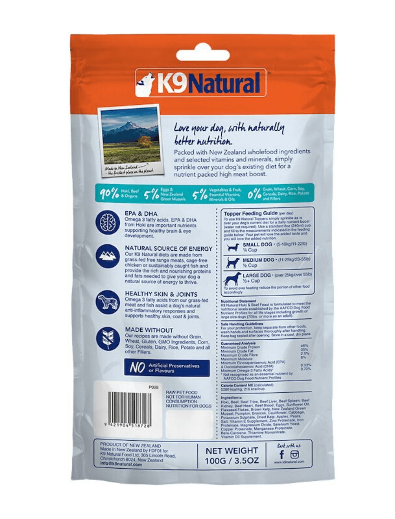 K9 Natural Dog Freeze Dried 100g Hoki & Beef Toppers Dry Dog Food image 2