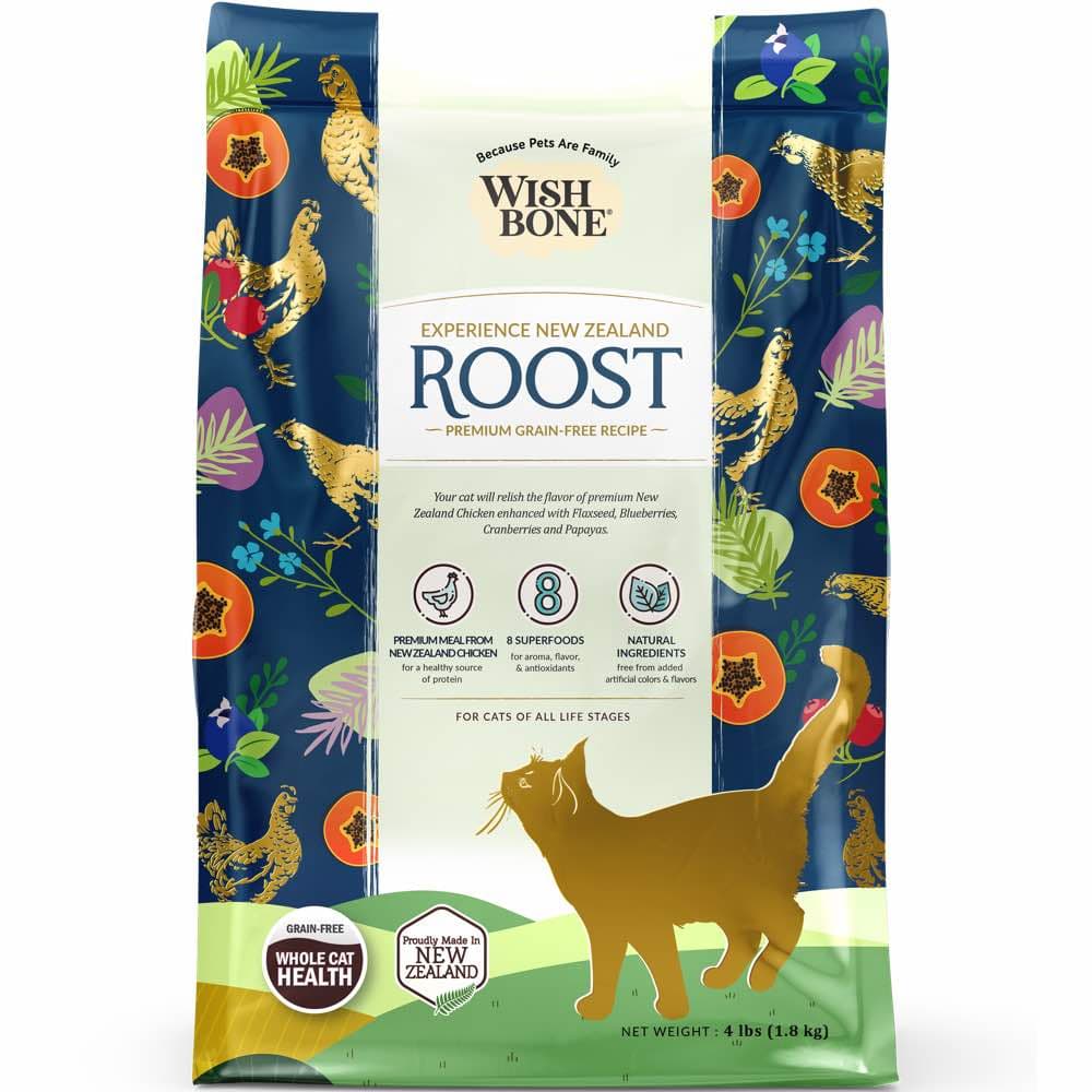Wishbone Cat 4lb Roost Chicken Whole Pet Health w/8 Superfoods Dry Cat Food image 1