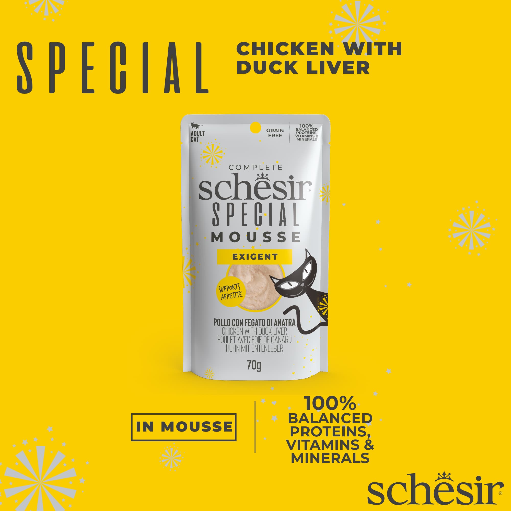 Schesir Cat Special Mousse 70g Exigent Chicken with Duck Liver Pouch Wet Cat Food image 4