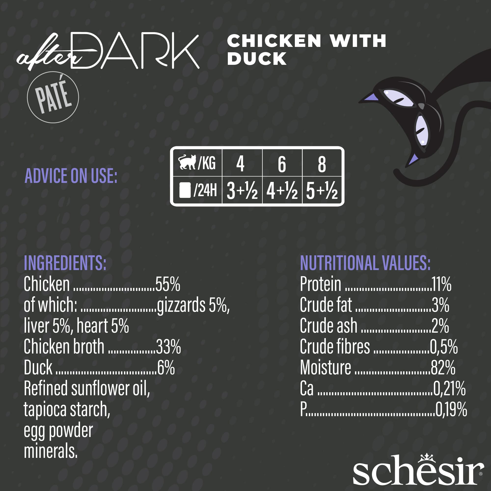 Schesir Cat After Dark Pate Canned 80g Chicken with Duck Wet Cat Food image 2