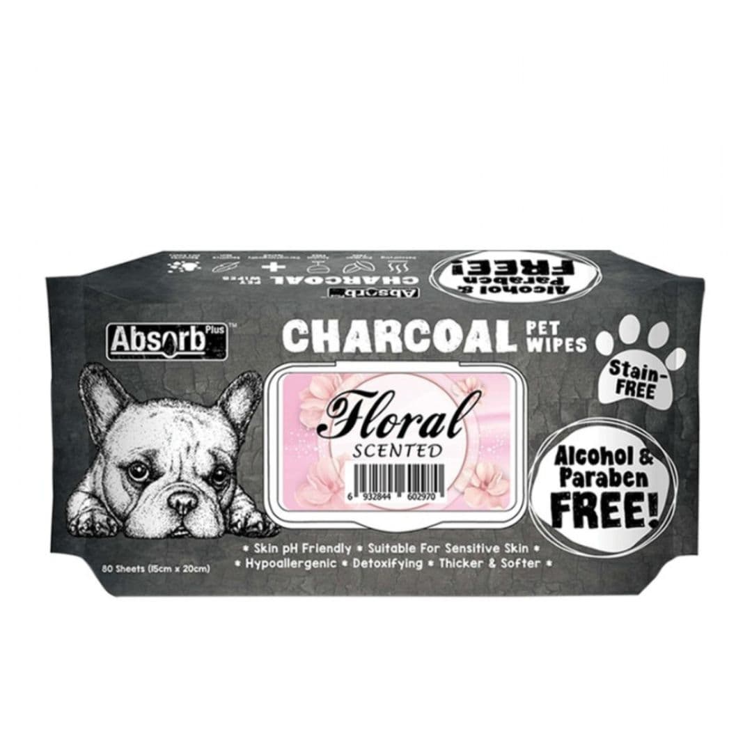 Absorb Plus Charcoal Pet Wipes 80 Sheets (15cm x 20cm) Floral image 2