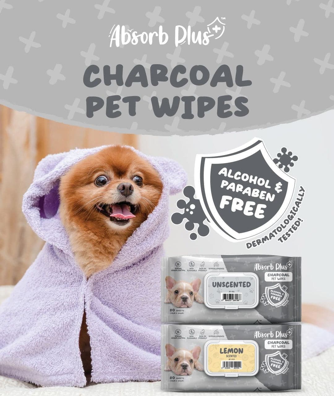 Absorb Plus Charcoal Pet Wipes 80 Sheets (15cm x 20cm) Floral image 3