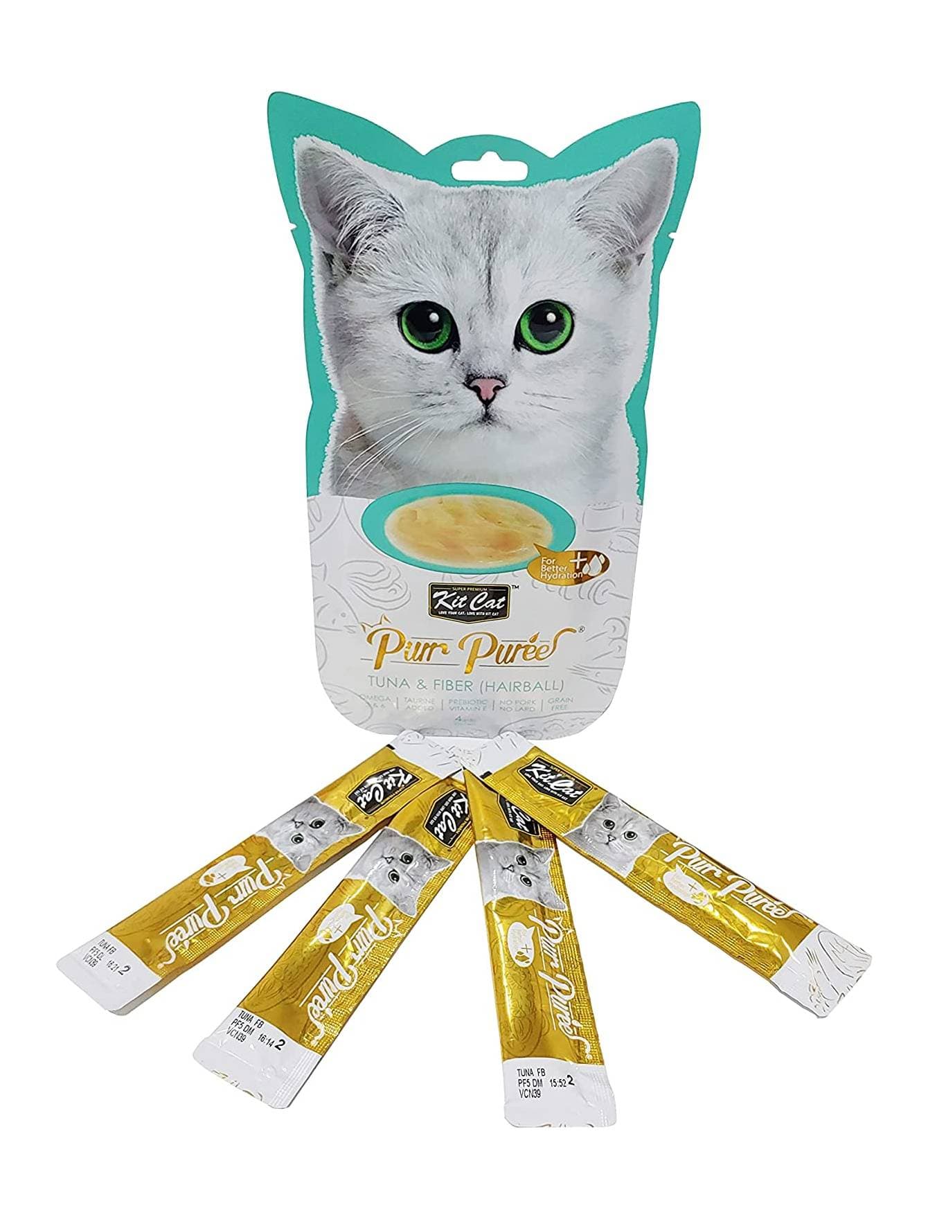 Kit Cat 5x15g Purr Puree Tuna & Fiber (Hairball) Cat Treat image 5