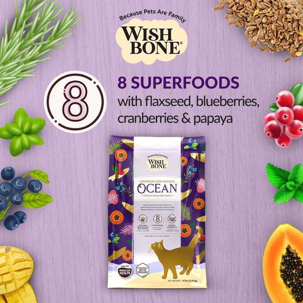 Wishbone Cat 4lb Ocean King Salmon Whole Pet Health w/8 Superfoods Dry Cat Food image 3