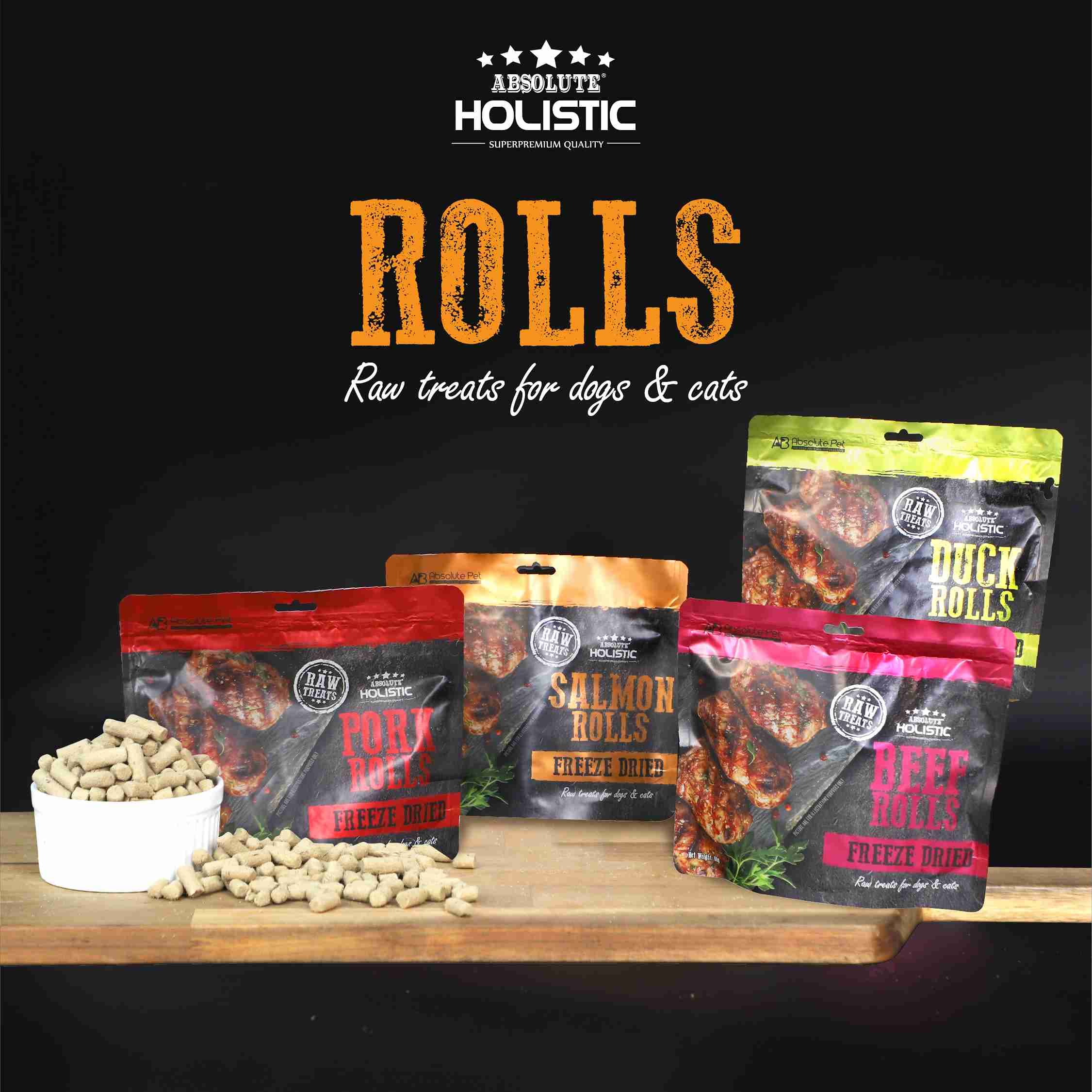 Absolute Holistic 60g Freeze Dried Raw Treats Beef Rolls for Cats & Dogs image 2