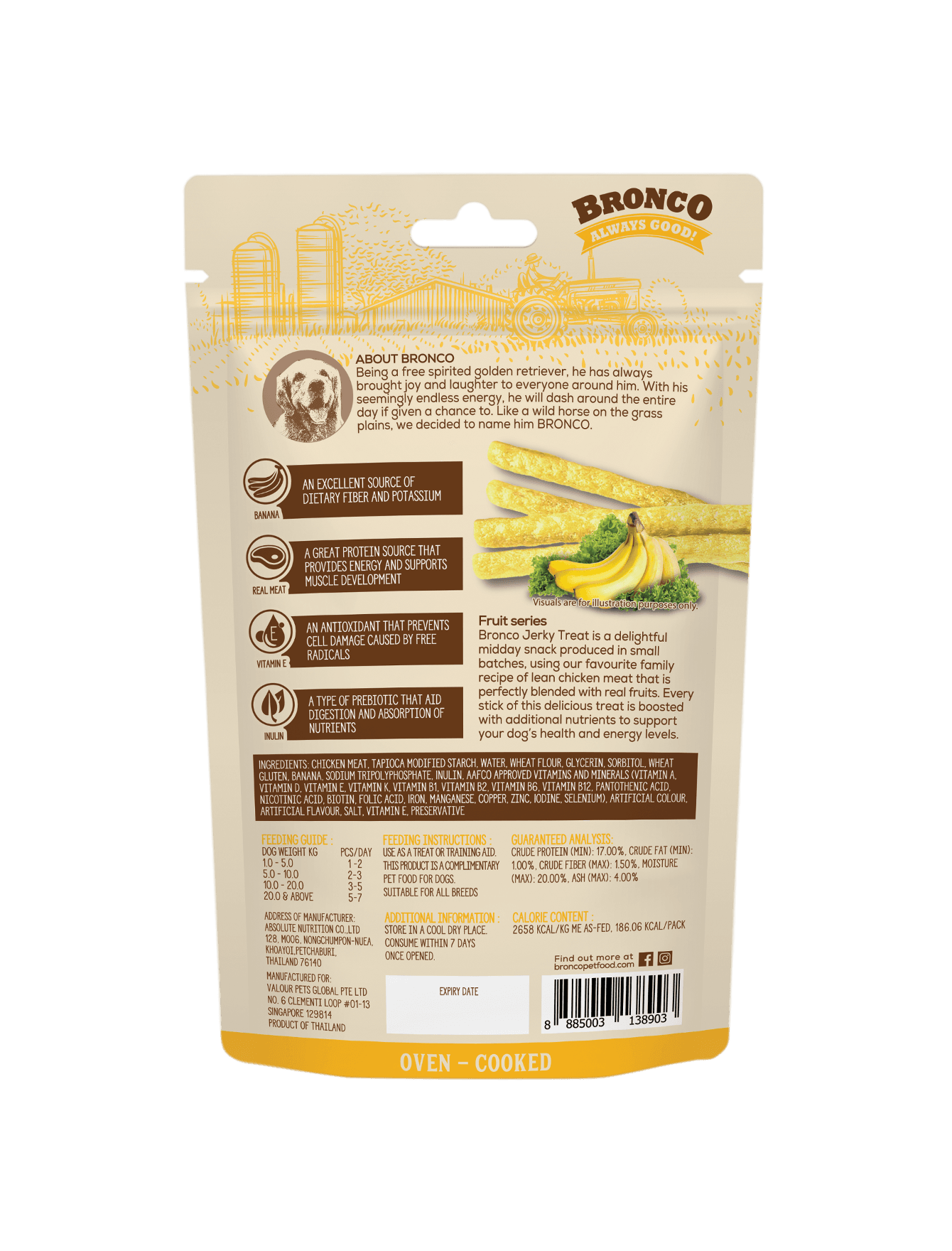 Bronco 70g Jerky Banana Dog Treat image 2