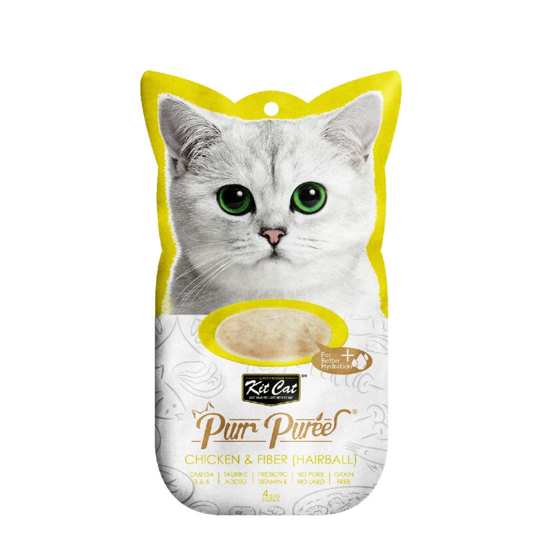 Kit Cat 5x15g Purr Puree Chicken & Fiber (Hairball) Cat Treat image 1