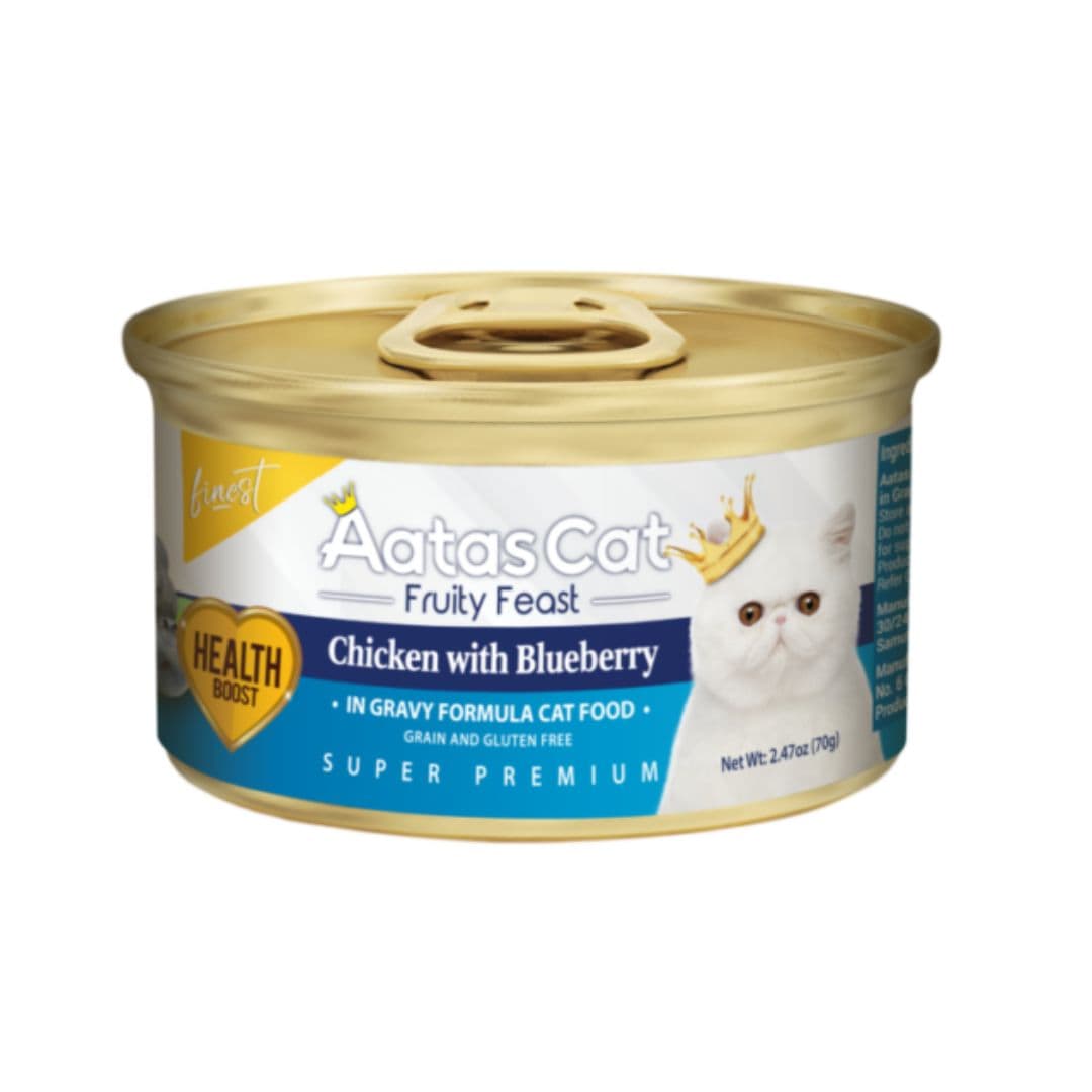 Aatas Cat 70g Finest Fruity Feast Chicken With Blueberry In Gravy Wet Canned Food image 1