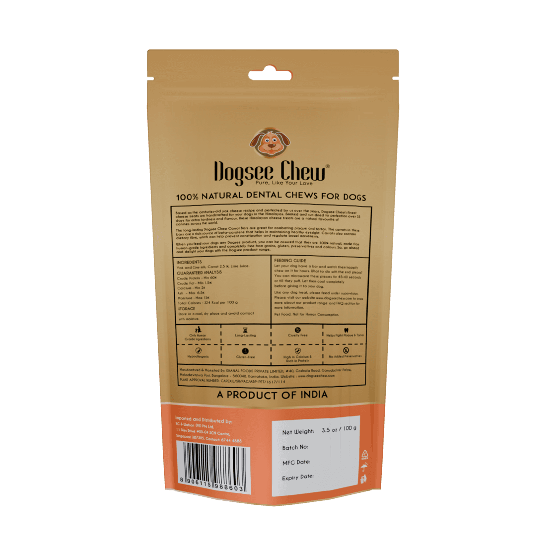 Dogsee Chew Dog 100g Carrot Medium Bars Dog Treat image 2