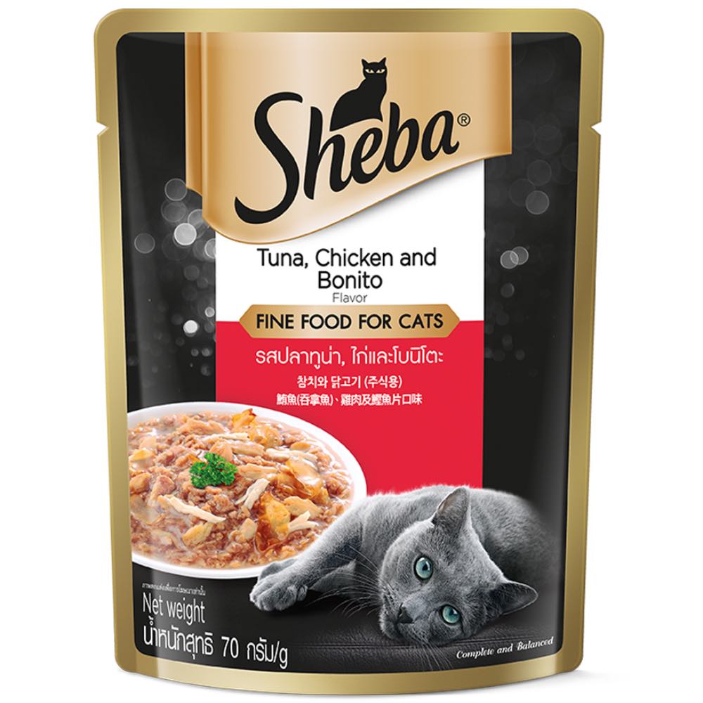 (exp: 21 May 2027) Sheba Cat 70g Tuna And Chicken With Bonito Flakes Pouch Wet Cat Food