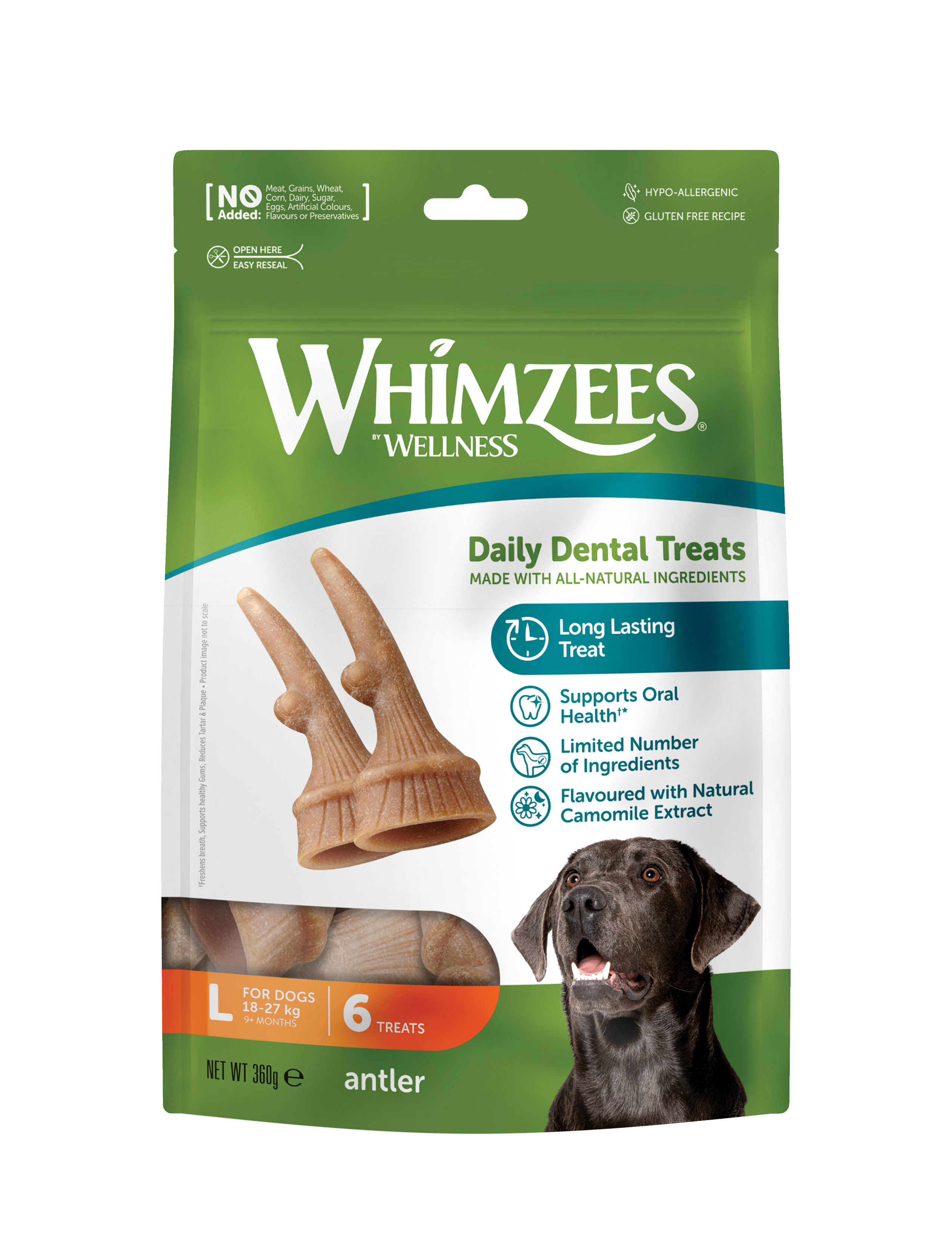 (exp: Sep 2026) Whimzees Dog Occupy Antler 6pcs (l) Value Bag Dental Chews For Dogs
