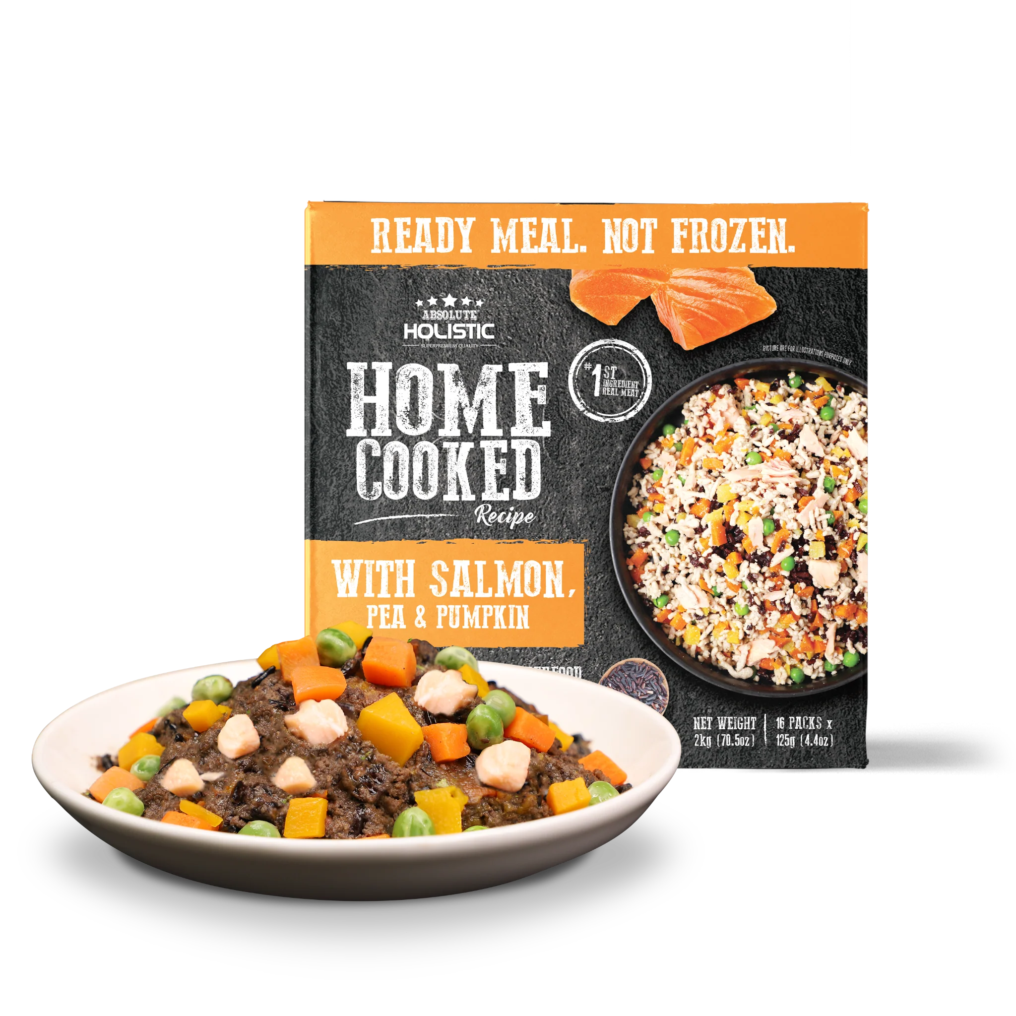 (exp: 20 Jan 2026) Absolute Holistic Home Cooked Recipe 2kg (125g X 16) Salmon, Peas & Pumpkin Dog Food