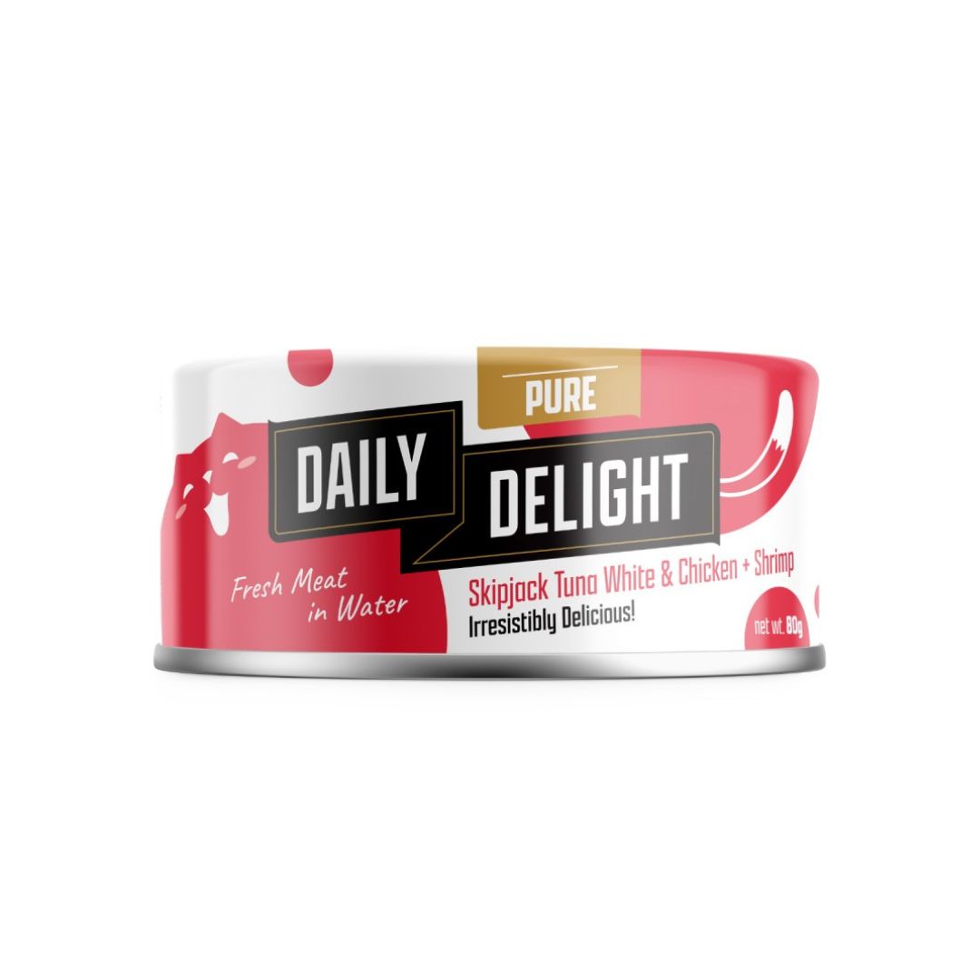 (exp: 24 Apr 2028) Daily Delight Cat Pure 80g Skipjack Tuna White & Chicken With Shrimp Wet Cat Food