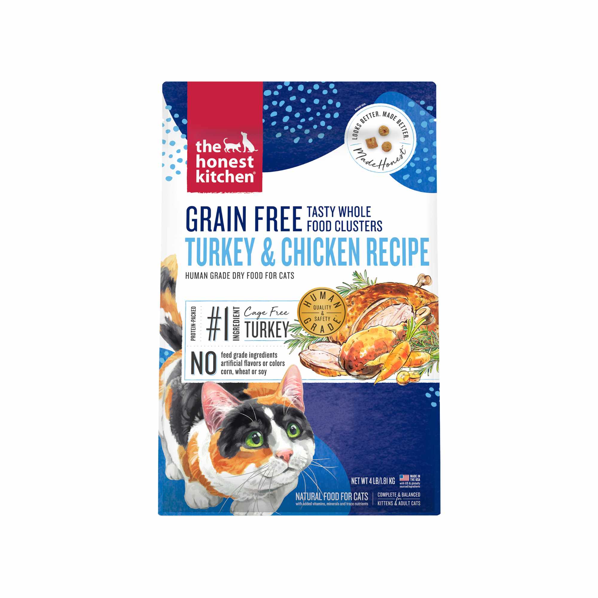 The Honest Kitchen Cat 4lbs Tasty Whole Food Clusters Turkey & Chicken Grain Free Dry Cat Food