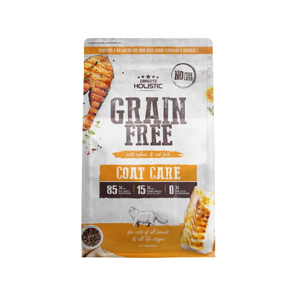 (exp: 22 Oct 2026) Absolute Holistic Cat 3lbs Grain Free Coat Care Dry Cat Food
