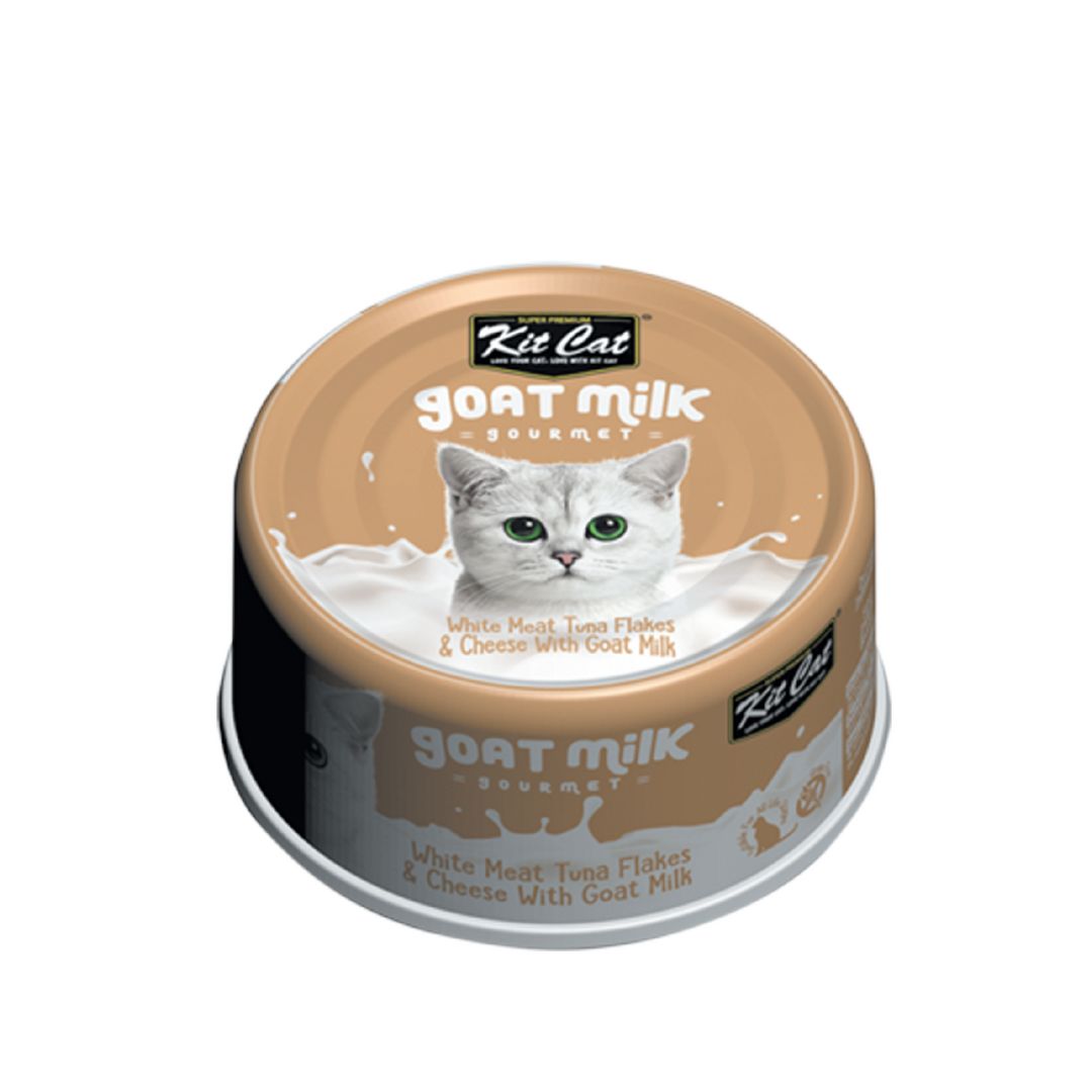 (exp: 05 Aug 2027) Kit Cat 70g Goat Milk Gourmet White Meat Tuna Flakes & Cheese With Goat Milk Wet Cat Food