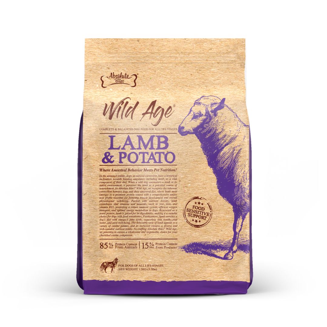 (exp: 08 Jun 2026) Absolute Bites Dog Wild Age 1.5kg Lamb & Potato Dry Dog Food